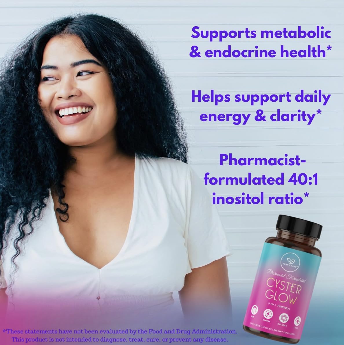 Herb Krave Cyster Glow 9-in-1 Women’s Inositol Complex – Myo & D-Chiro Inositol 40:1 – Pharmacist-Formulated Daily Wellness Support Capsules, 120 Count