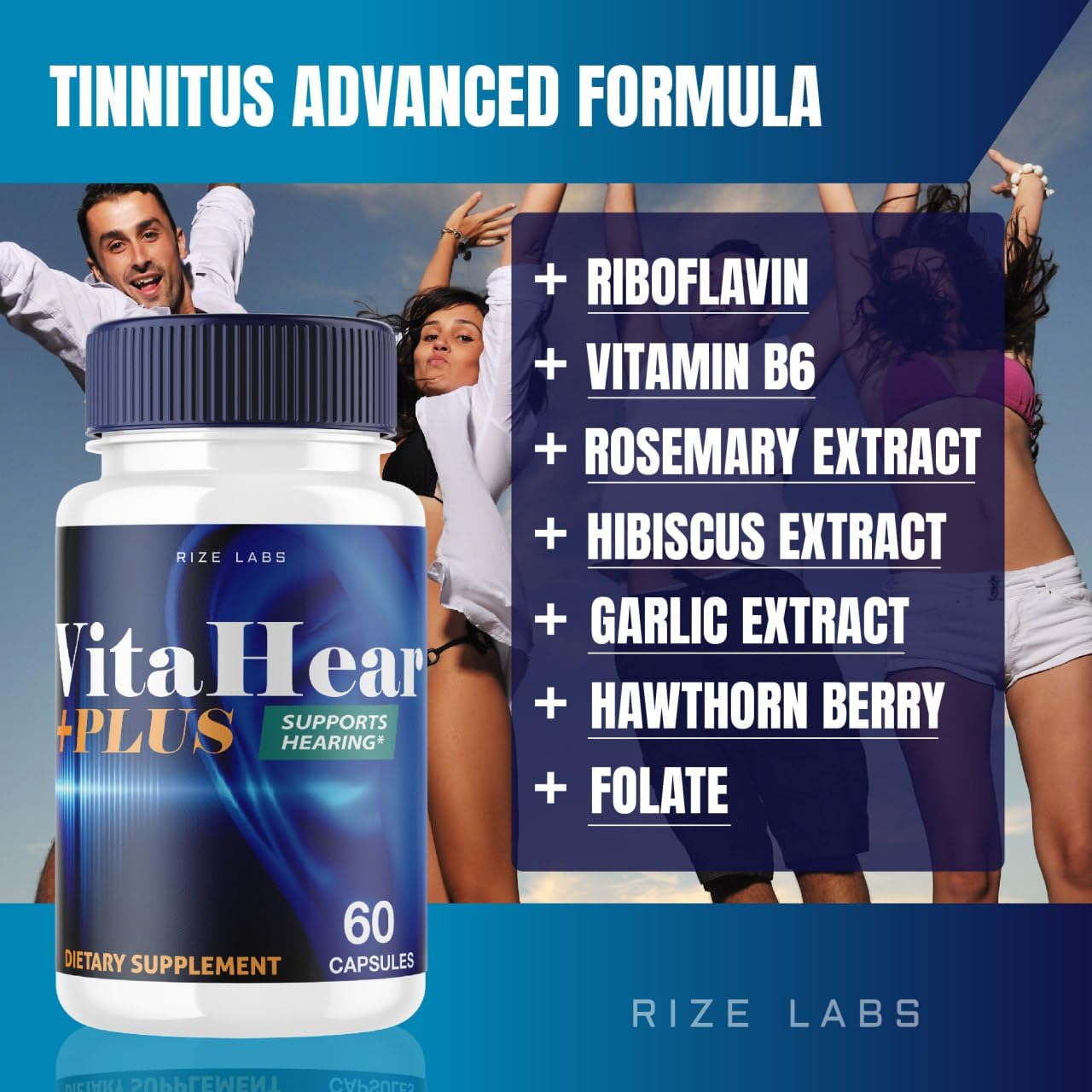 rize labs VitaHear Plus Capsules, Advance Formula for Ear Health, 120 Capsules