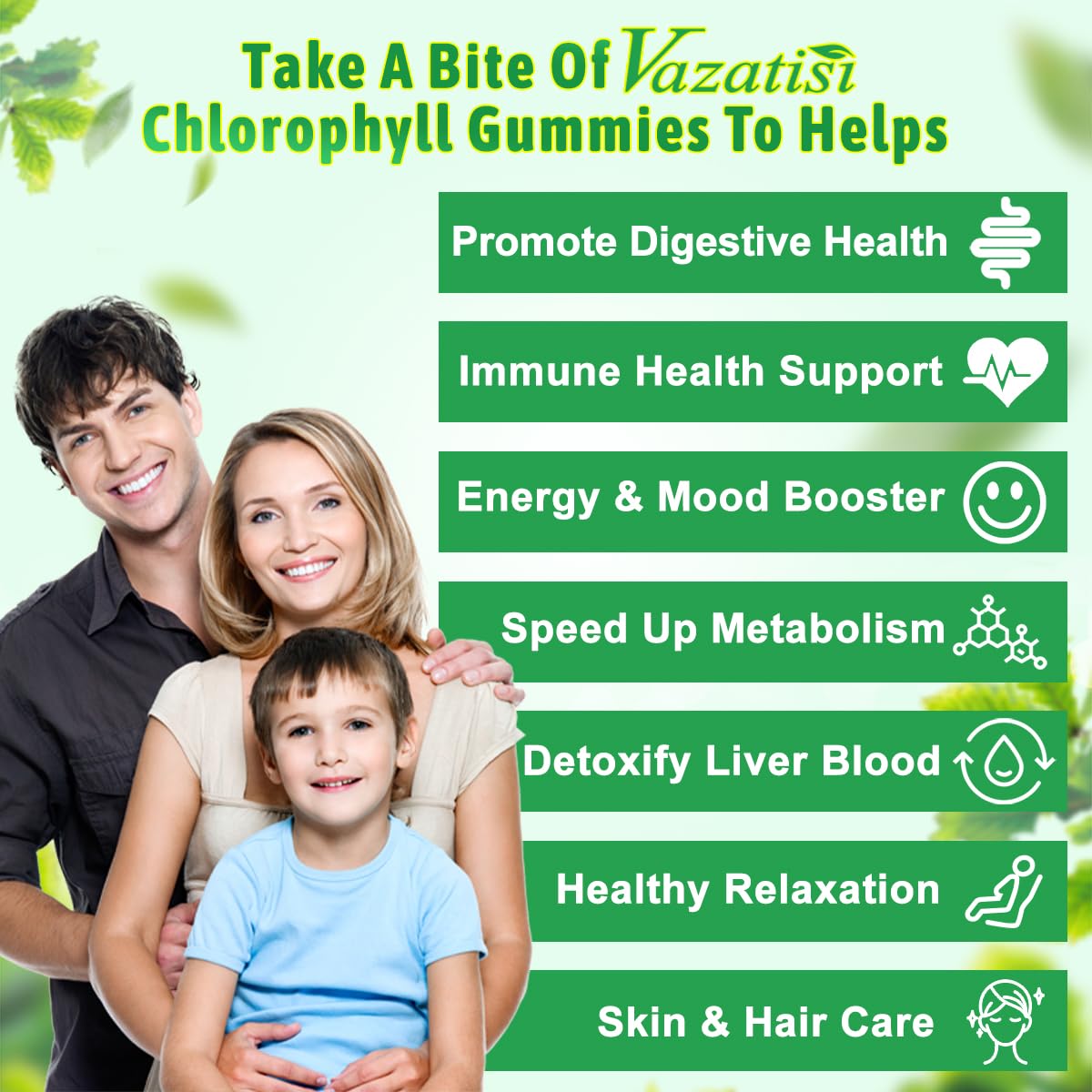 Vazatisi Chlorophyll Gummies - Super Green 13 in 1 with Ashwagandha, Vitamin C, Zinc & Copper for Body Odor, Skin, Energy, Immunity Support, Deodorant for Women, 120 Count