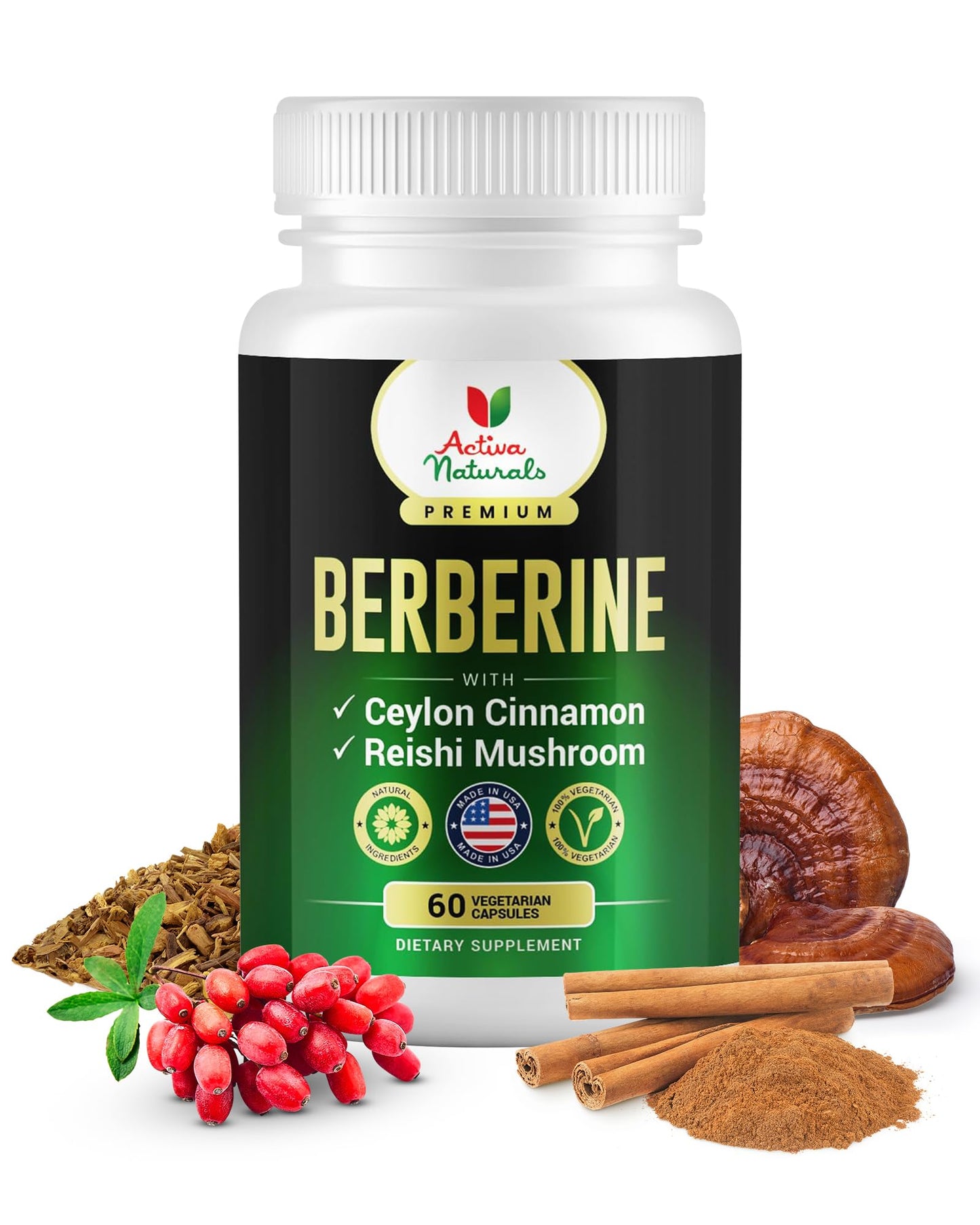 Activa Naturals Berberine with Ceylon Cinnamon & Reishi Mushroom Capsules, 90 Count