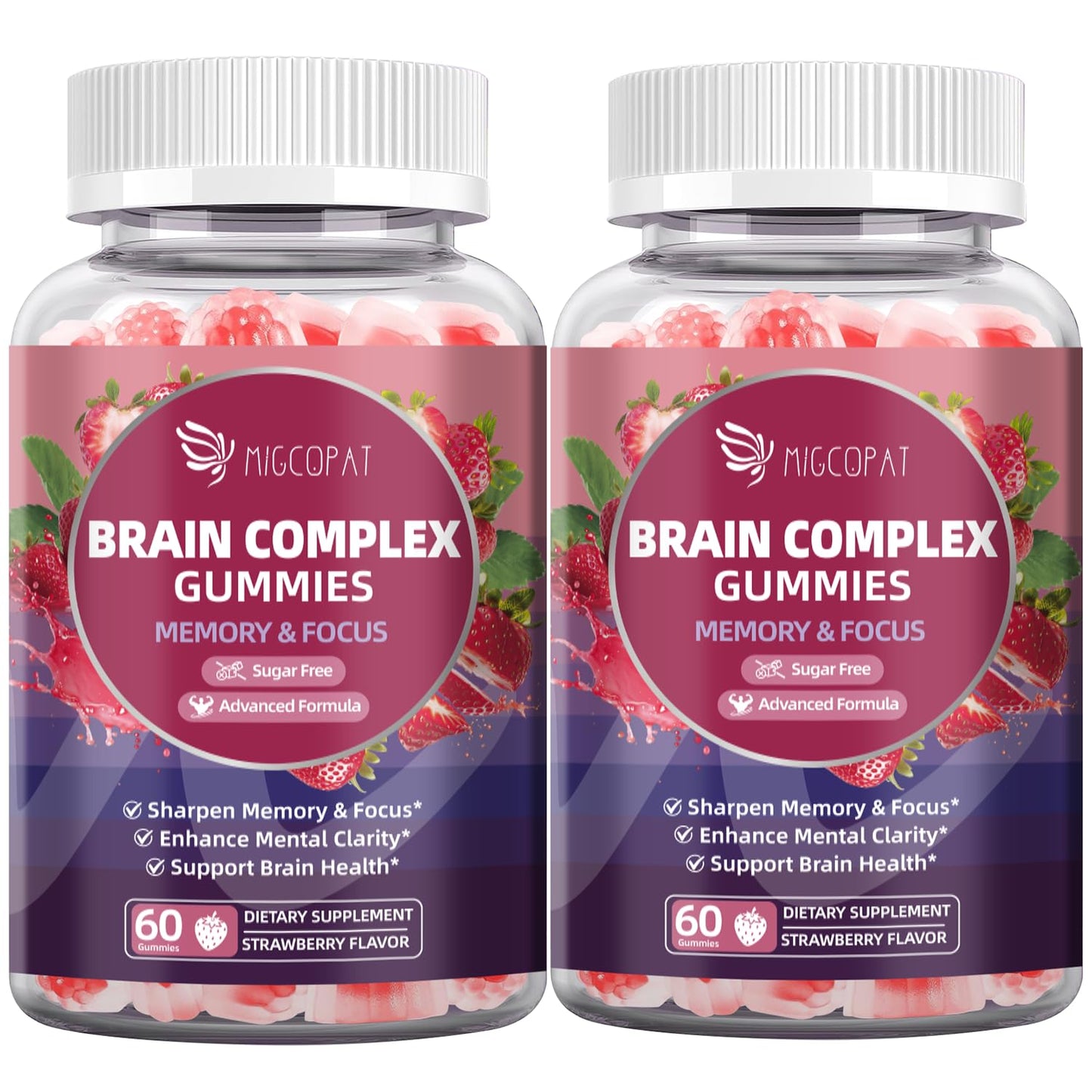 Migcopat Brain Supplements for Memory & Focus Nootropic Gummies with Bacopa, Lion’s Mane, Ginkgo & 10-in-1 Mushroom Complex – Strawberry Flavor, 120 Gummies