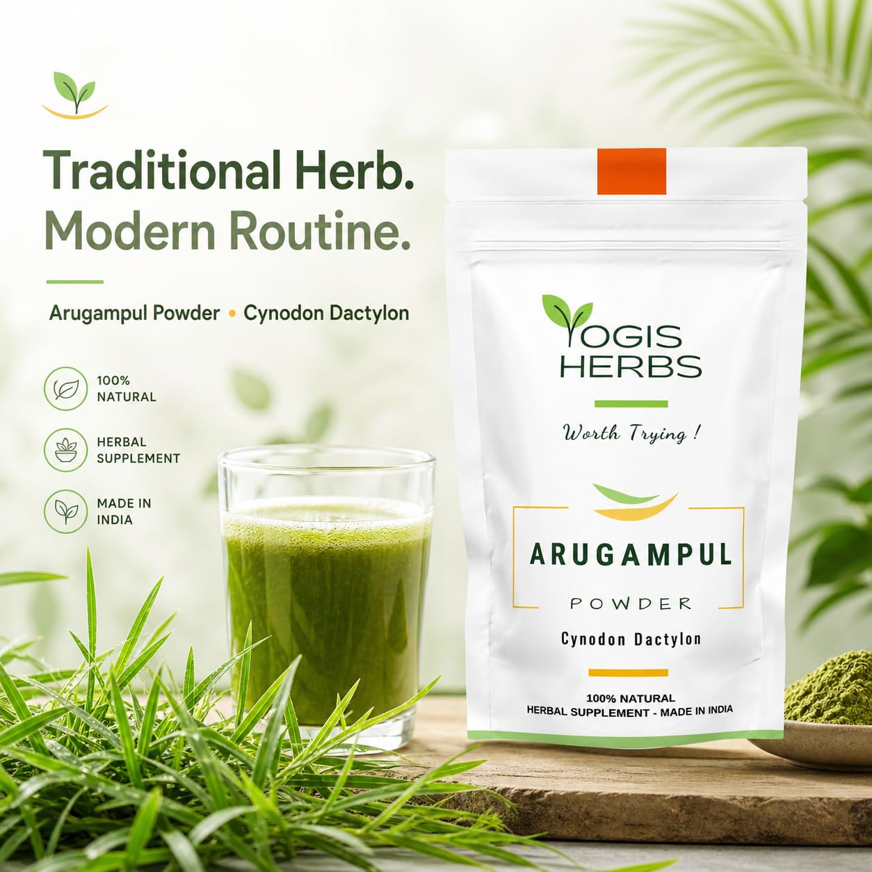 YOGIS HERBS Arugampul Powder 3.5 Ounce