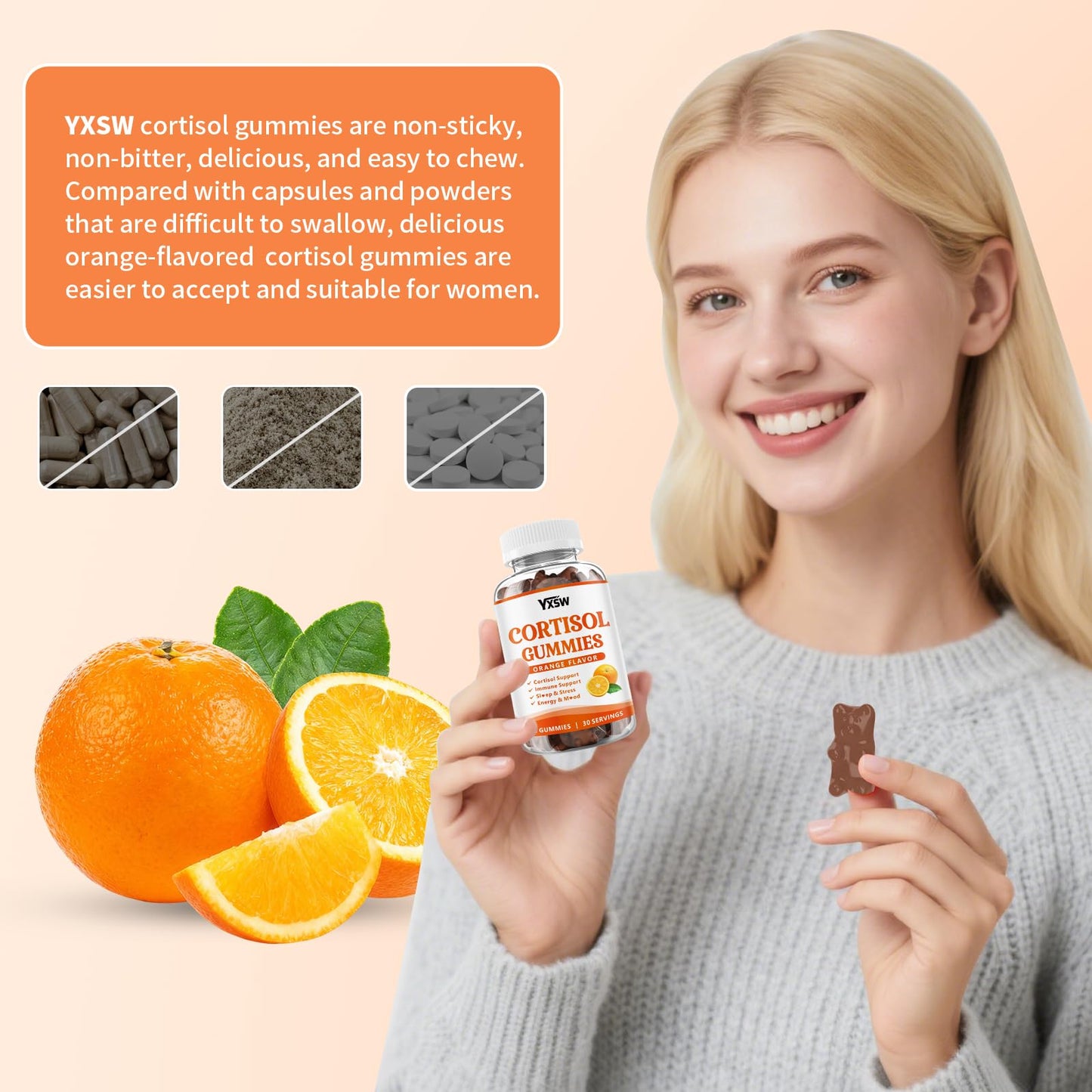 YXSW Cortisol Supplements Gummies 60 Count