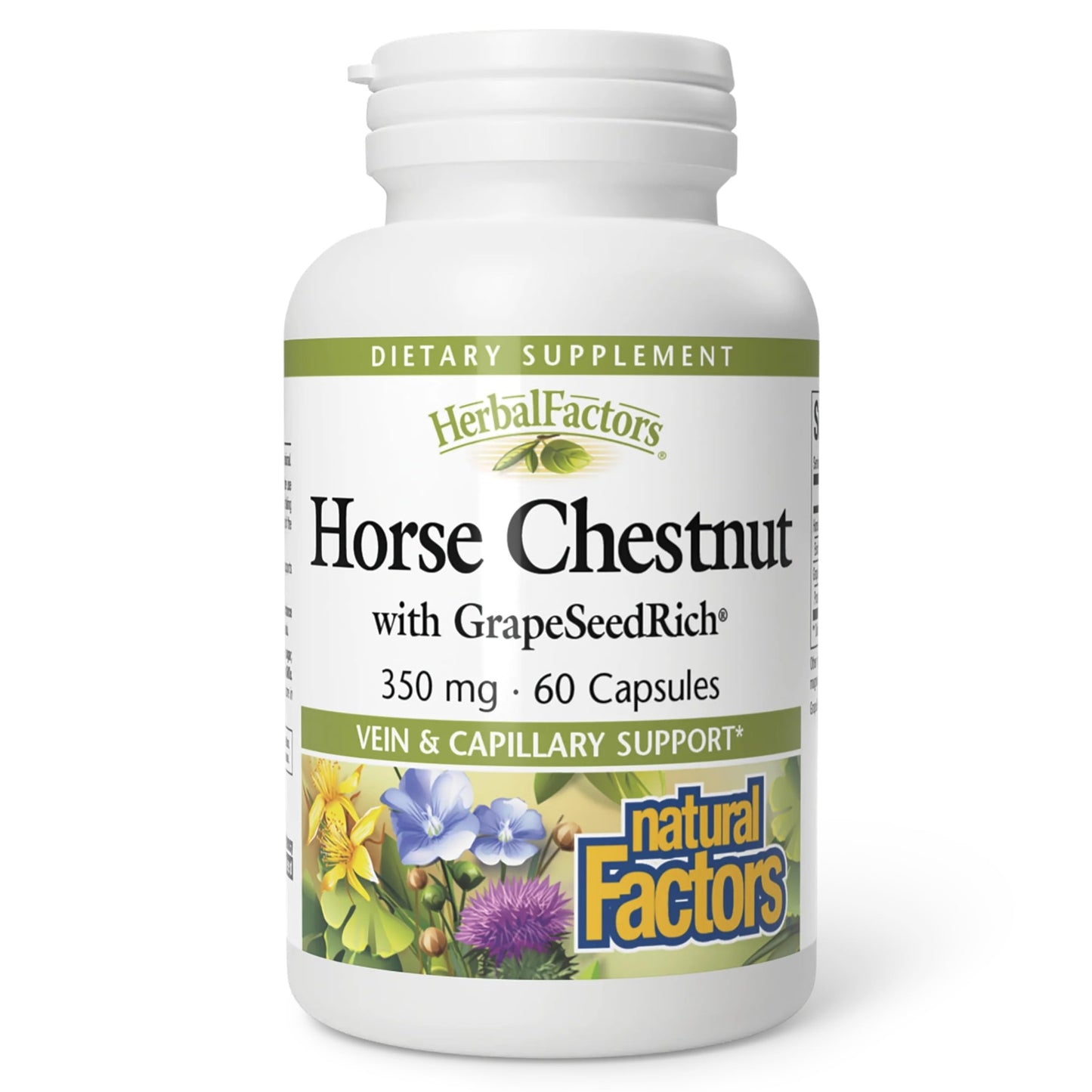 Natural Factors HerbalFactors Horse Chestnut with GrapeSeedRich Antioxidant Support for a Healthy Circulatory System and Veins, 60 Capsules