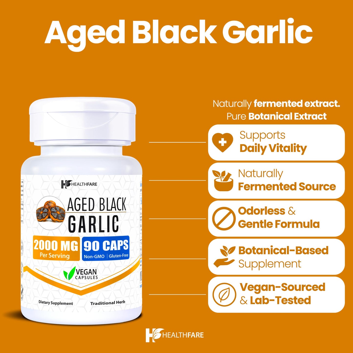 Healthfare Aged Black Garlic Supplement Capsules, 90 Count