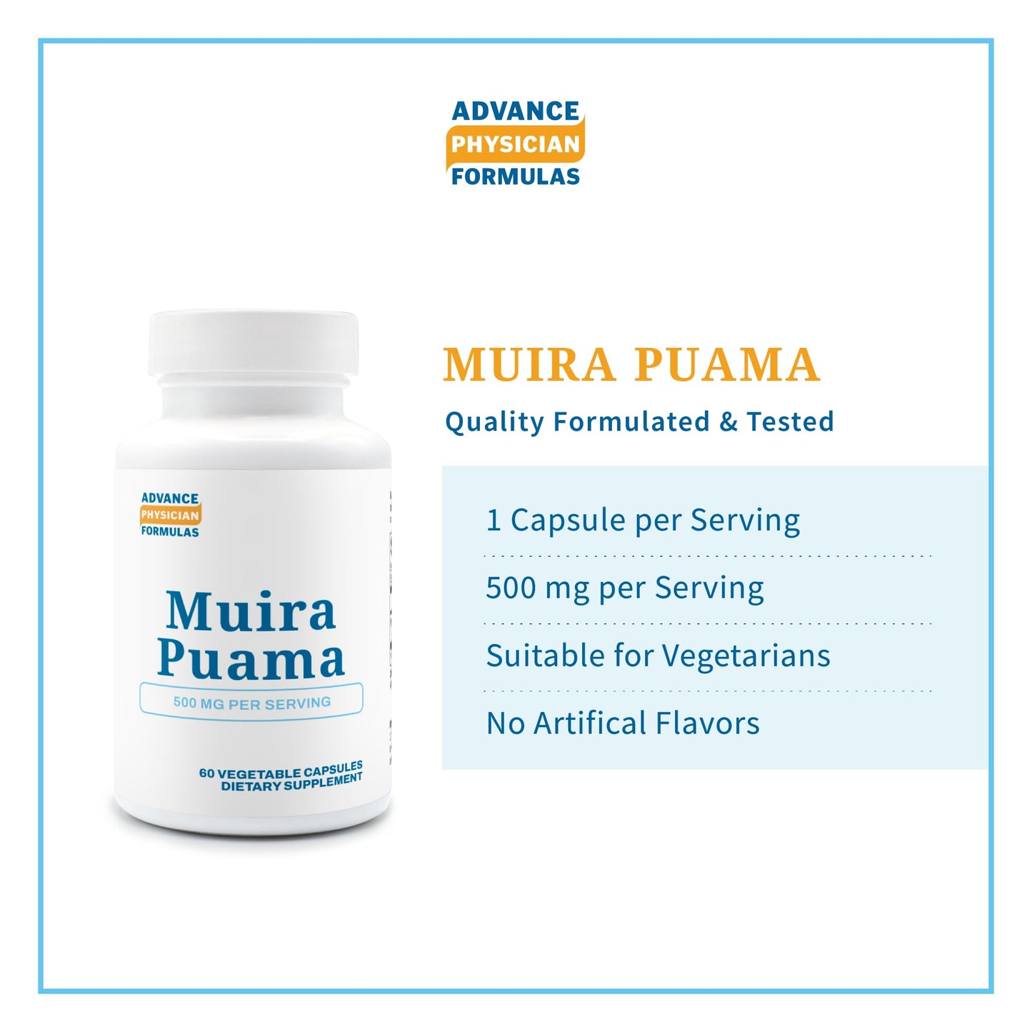 Advance Physician Formulas Muira Puama 500 mg Vegetable Capsules, 60 Count