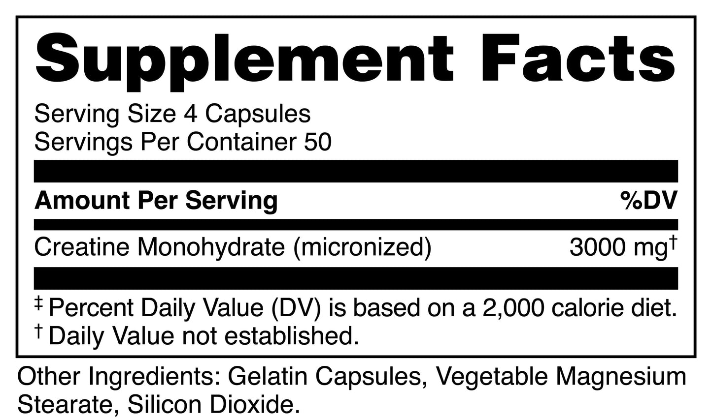 Bucked Up Creatine Monohydrate 3000mg Capsules 200 Count