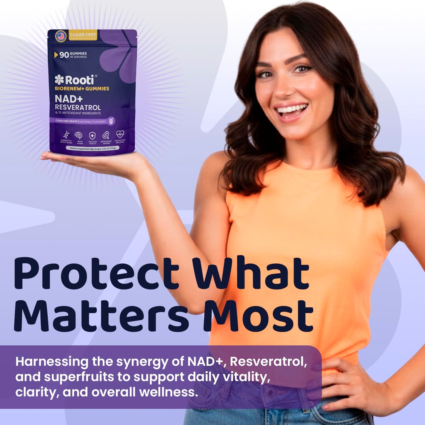 ROOTI NAD+ Resveratrol Complex Gummies, 90 Count