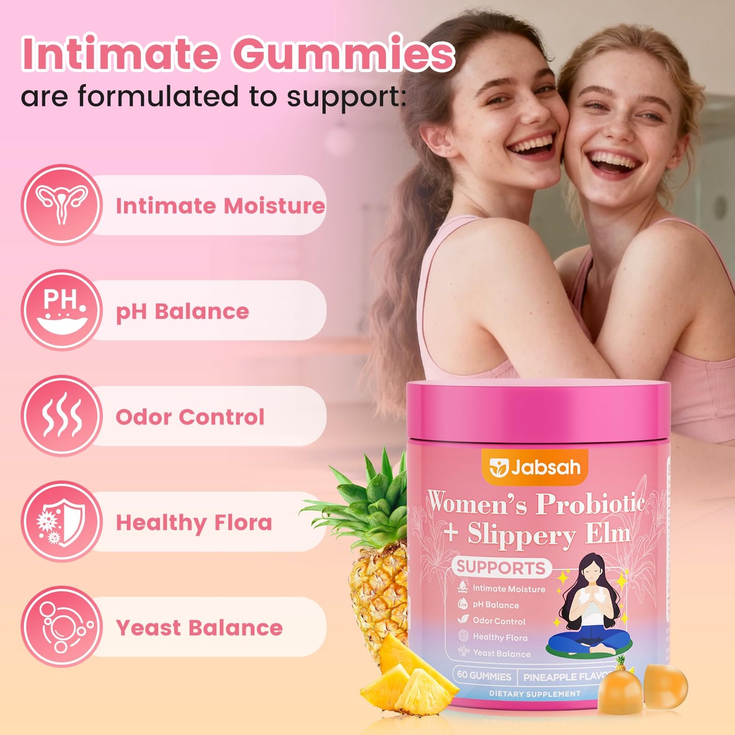 Jabsah Feminine Probiotics for Women Gummy 60 Count