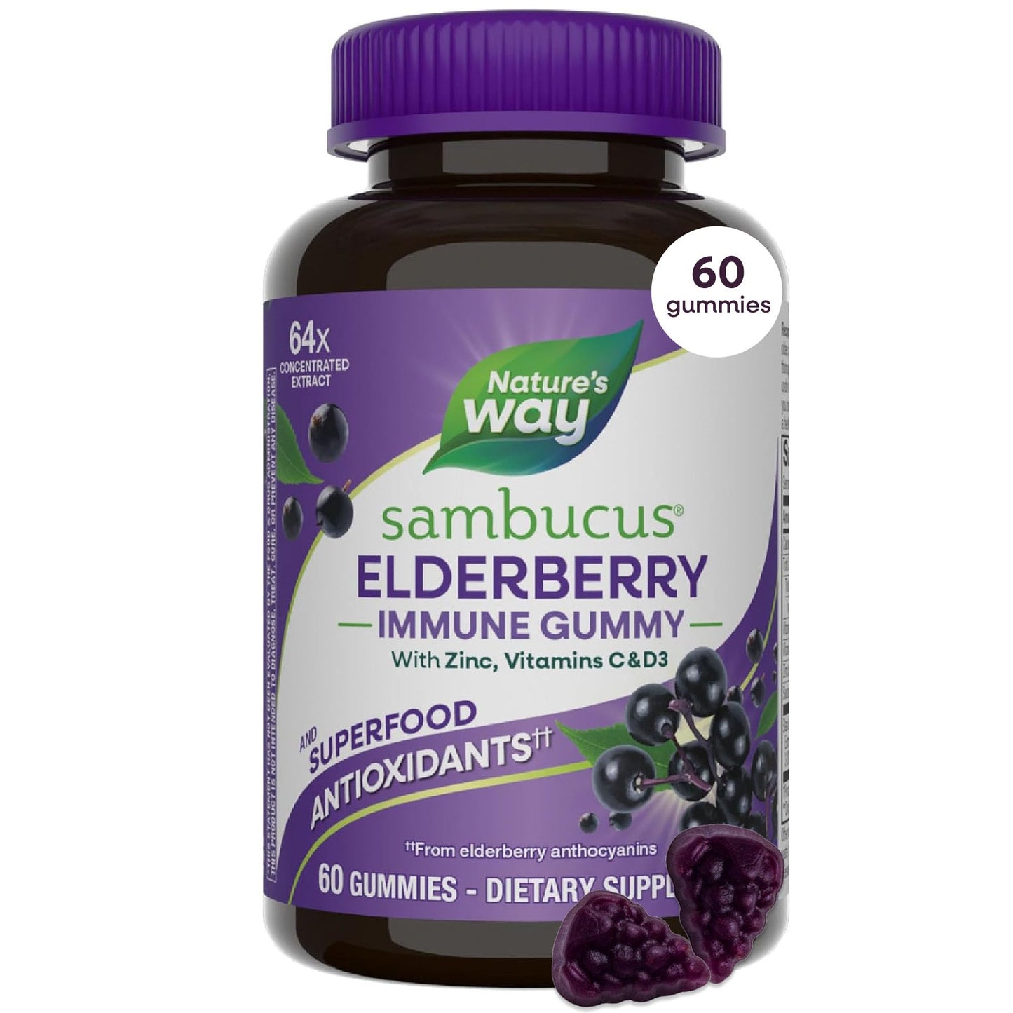 Nature's Way Sambucus Elderberry Gummies 60 Count