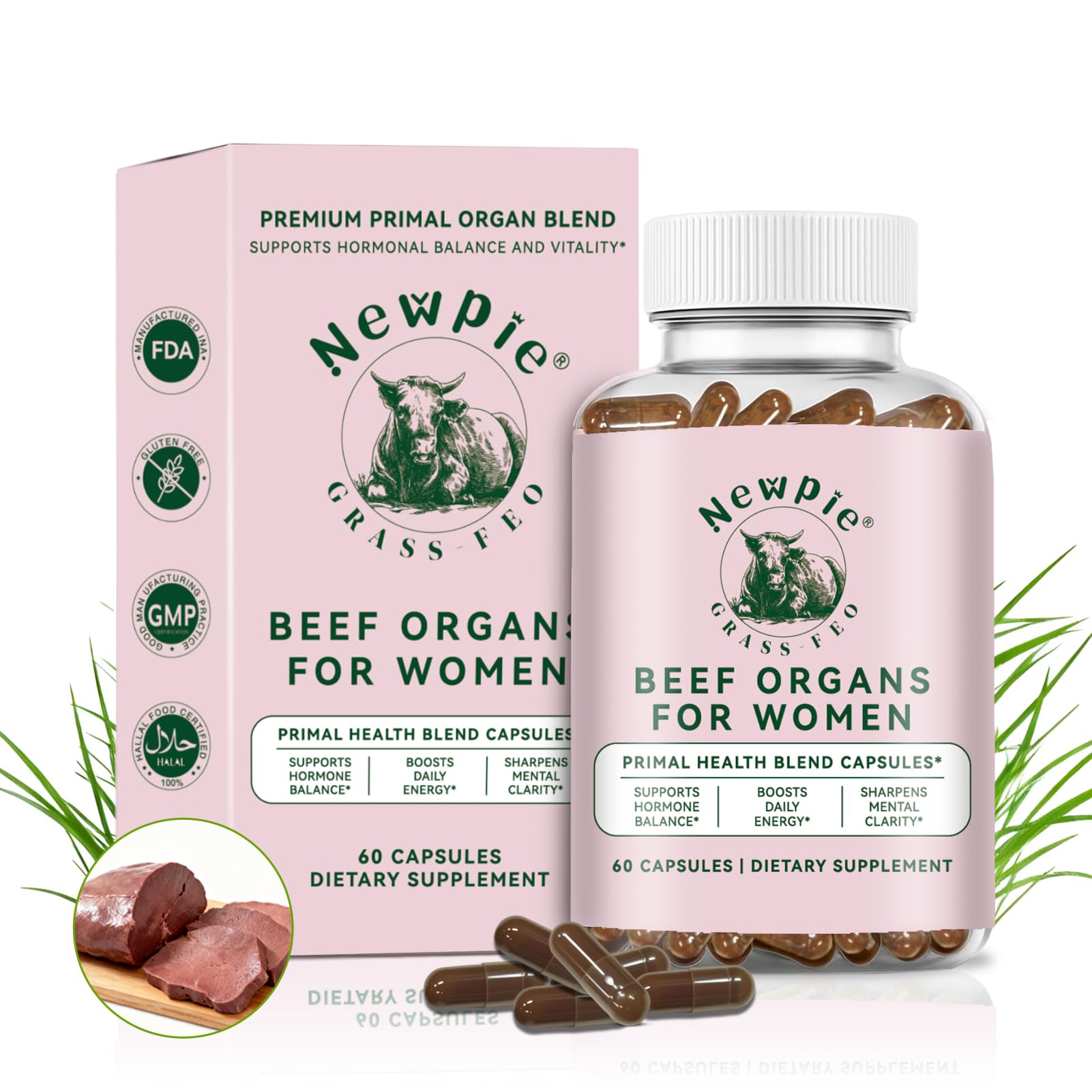 Newpie Grass Fed Beef Liver Capsules 60 Capsules
