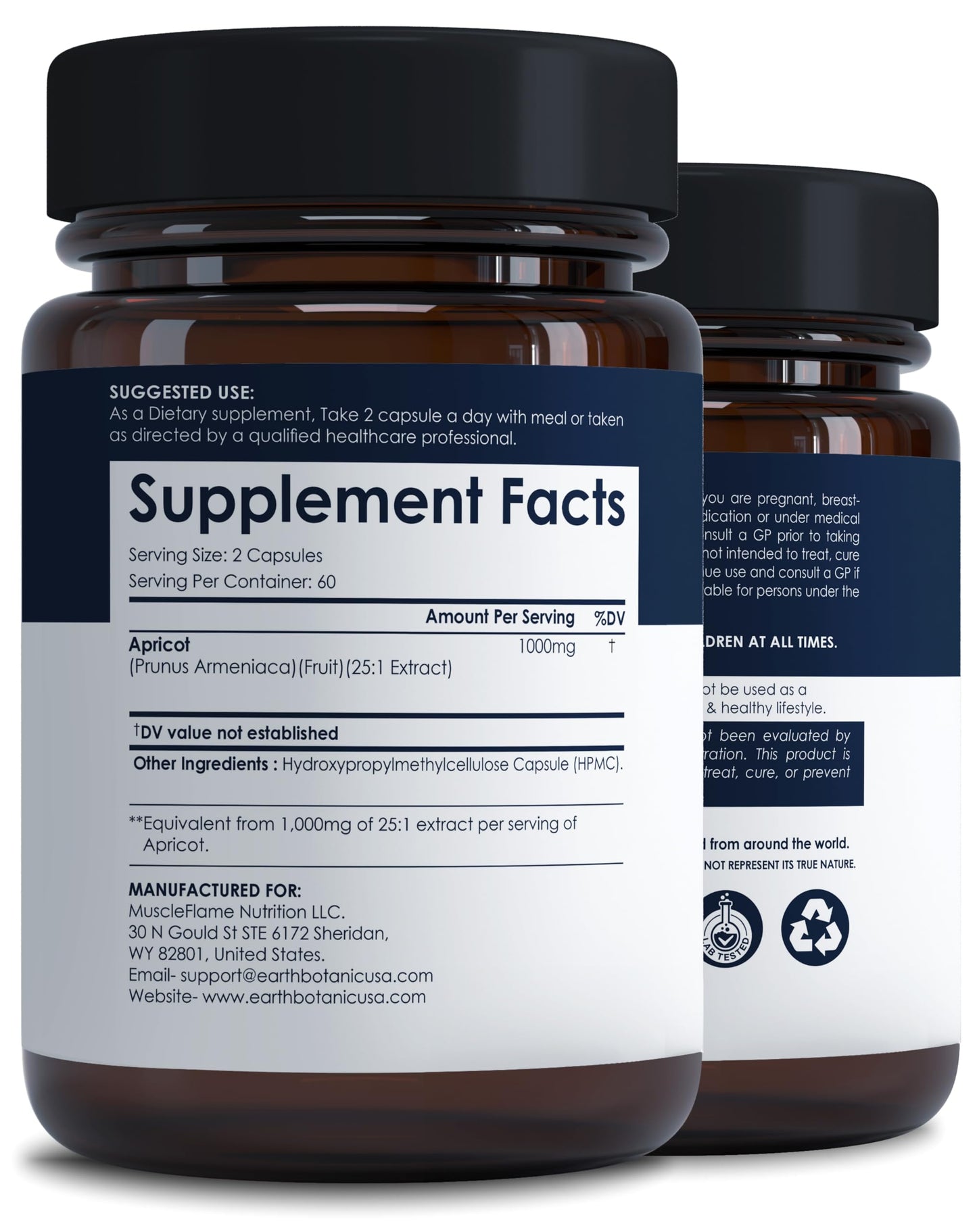 Earth BOTANIC Organic Apricot Extract 1000 mg Veggie Capsule, 120 Count
