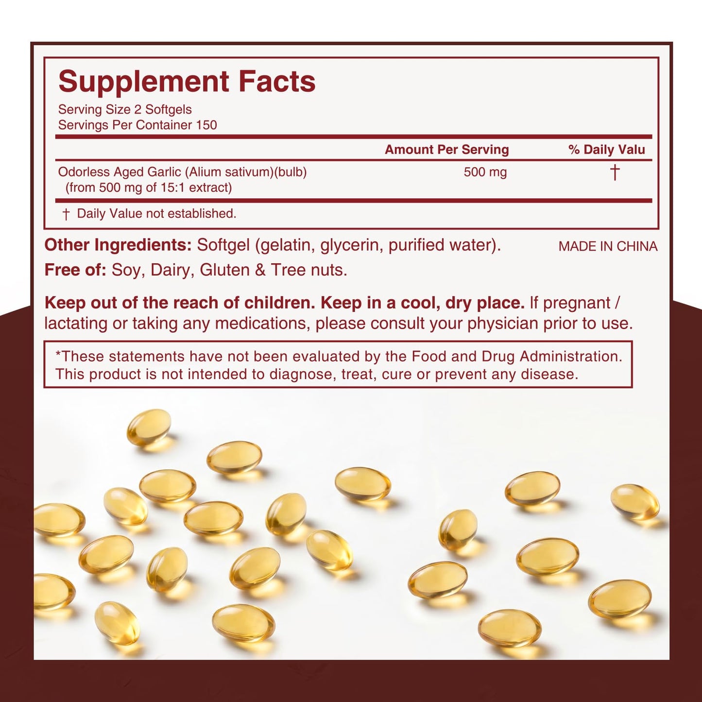 Goldium Aged Garlic Extract 500mg Odorless Softgels, 300 Count