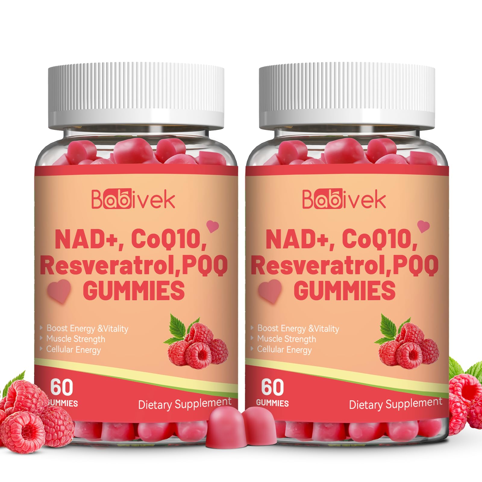 Babivek NAD+ Reveratrol Gummies with PQQ & CoQ10 for Women & Men Anti-Aging, Brain, Cellular Energy Health, 120 Gummies