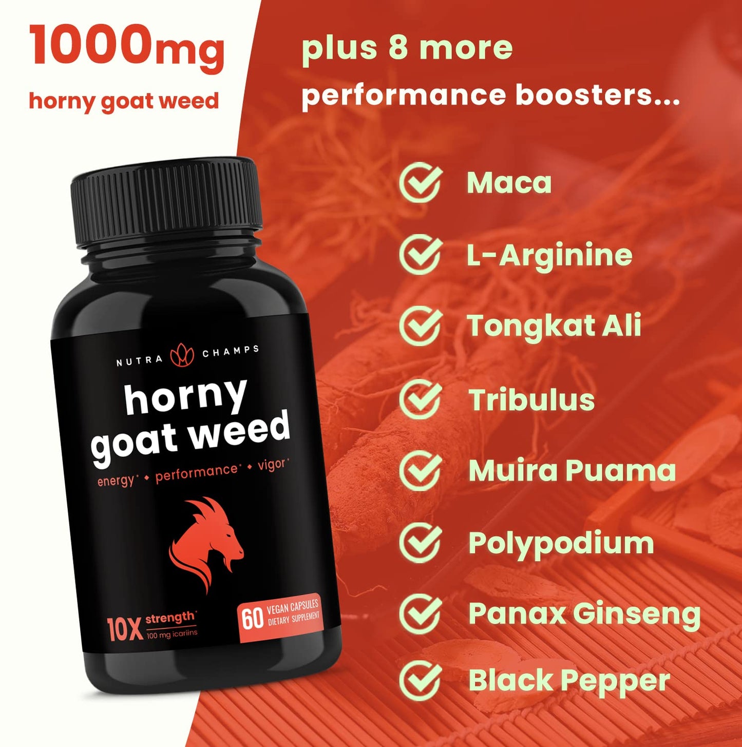 NutraChamps Korean Ginseng and Horny Goat Weed Capsules, 2-Count