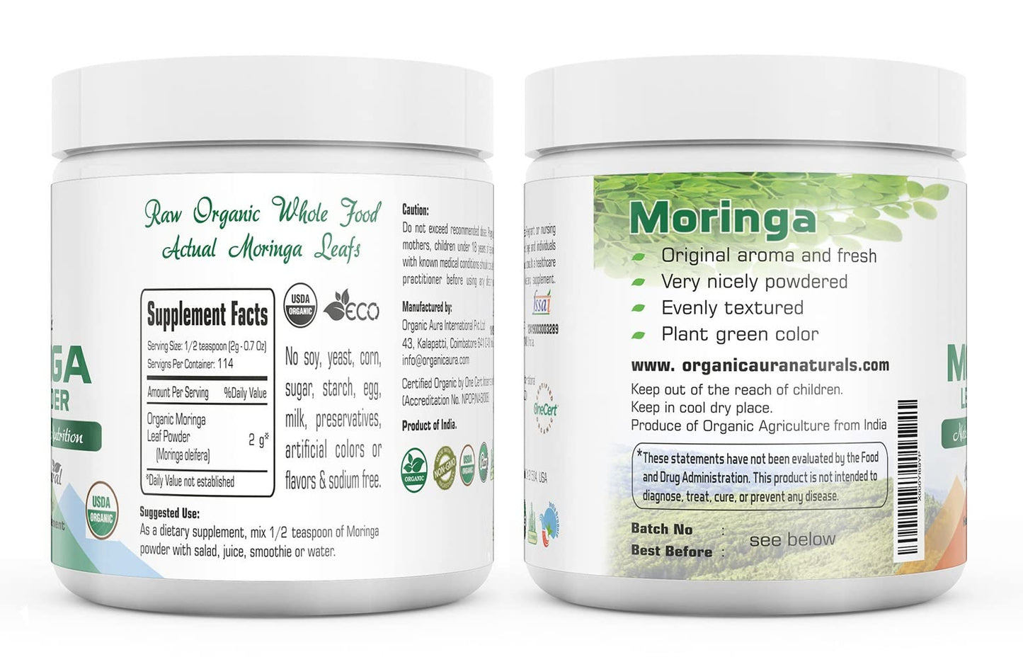 Organic Aura International Certified Organic Moringa Leaf Powder 8 oz