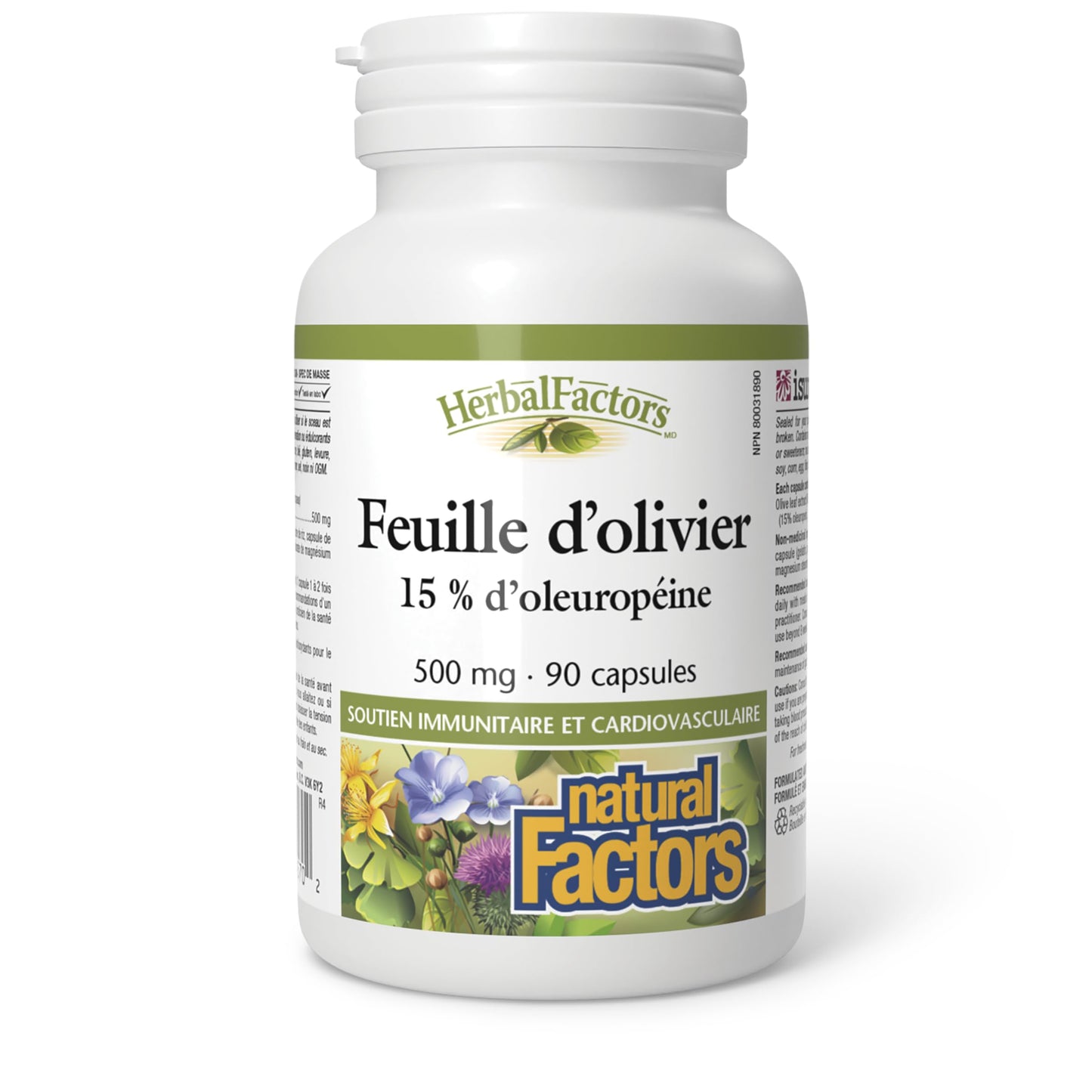 Natural Factors Olive Leaf 500 mg Natural Wellness Formula Capsules 90
