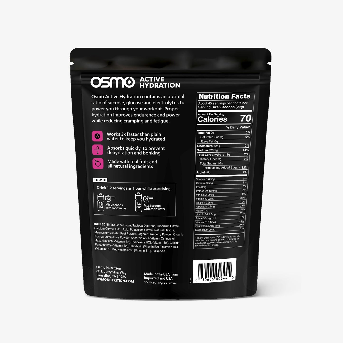 Osmo Active Hydration Electrolyte Powder Blueberry Flavor, 32 Servings
