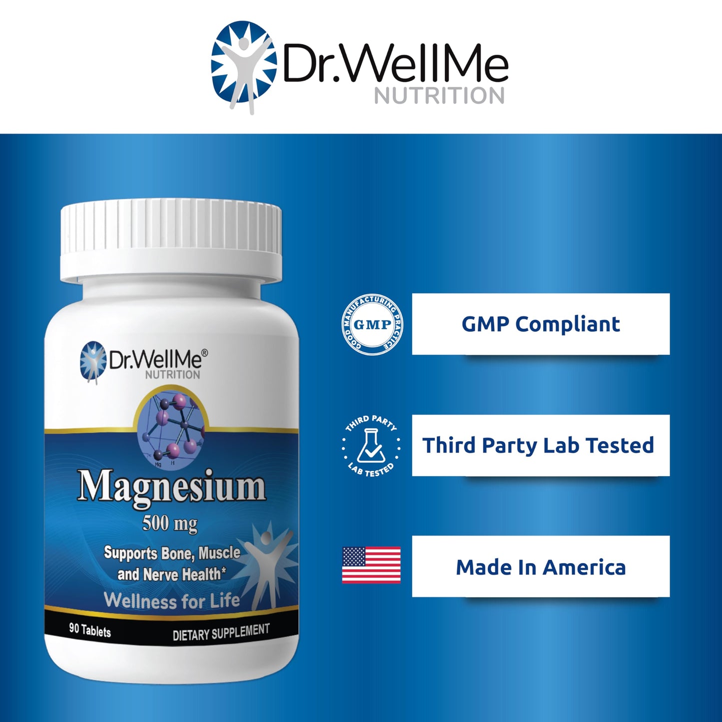 DR WELLME NUTRITION Magnesium Oxide 500mg Tablets, 1 Count