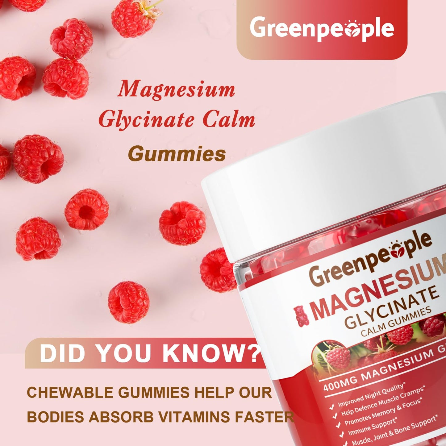GREENPEOPLE Magnesium Glycinate Gummies 400mg, 120 Gummies