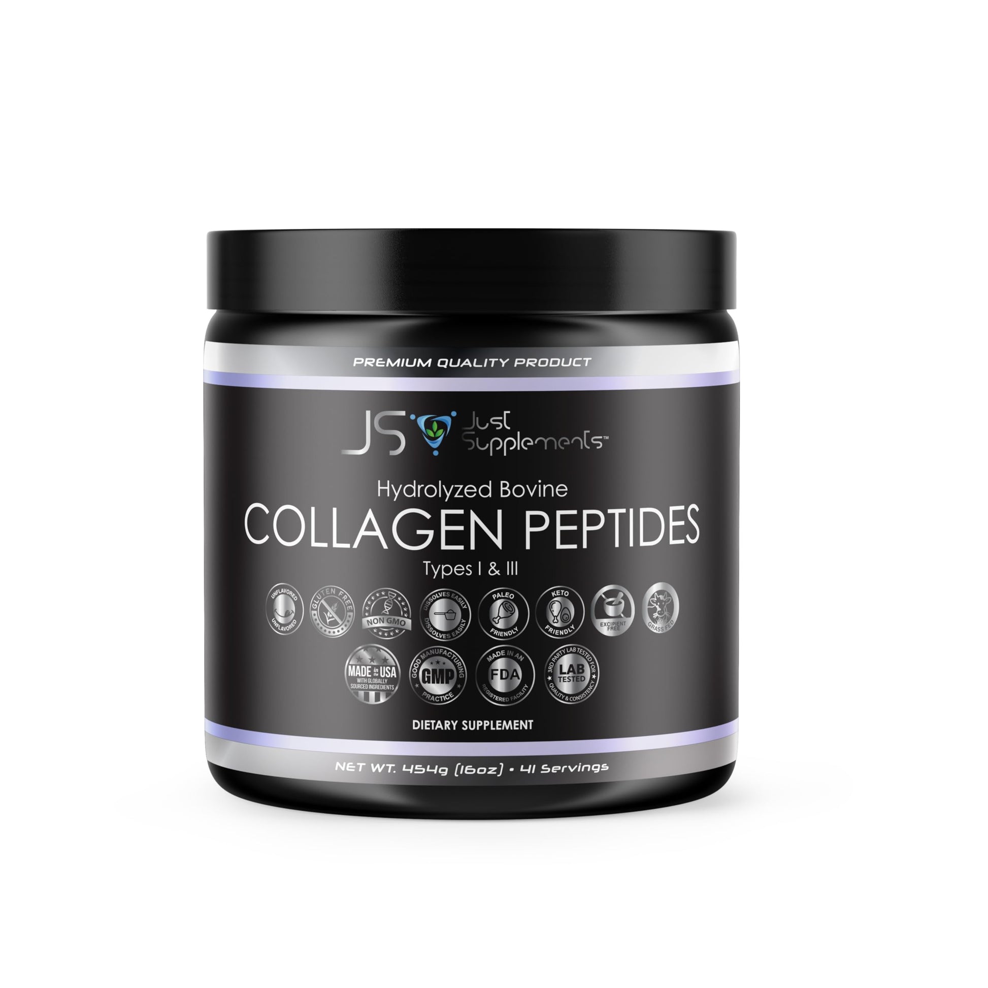 JS Just Supplements Hydrolyzed Bovine Collagen Peptides Types I & III Powder, 16