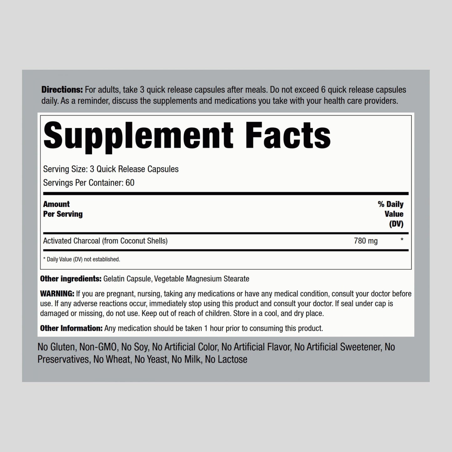 Piping Rock Activated Charcoal Capsule 180 Count