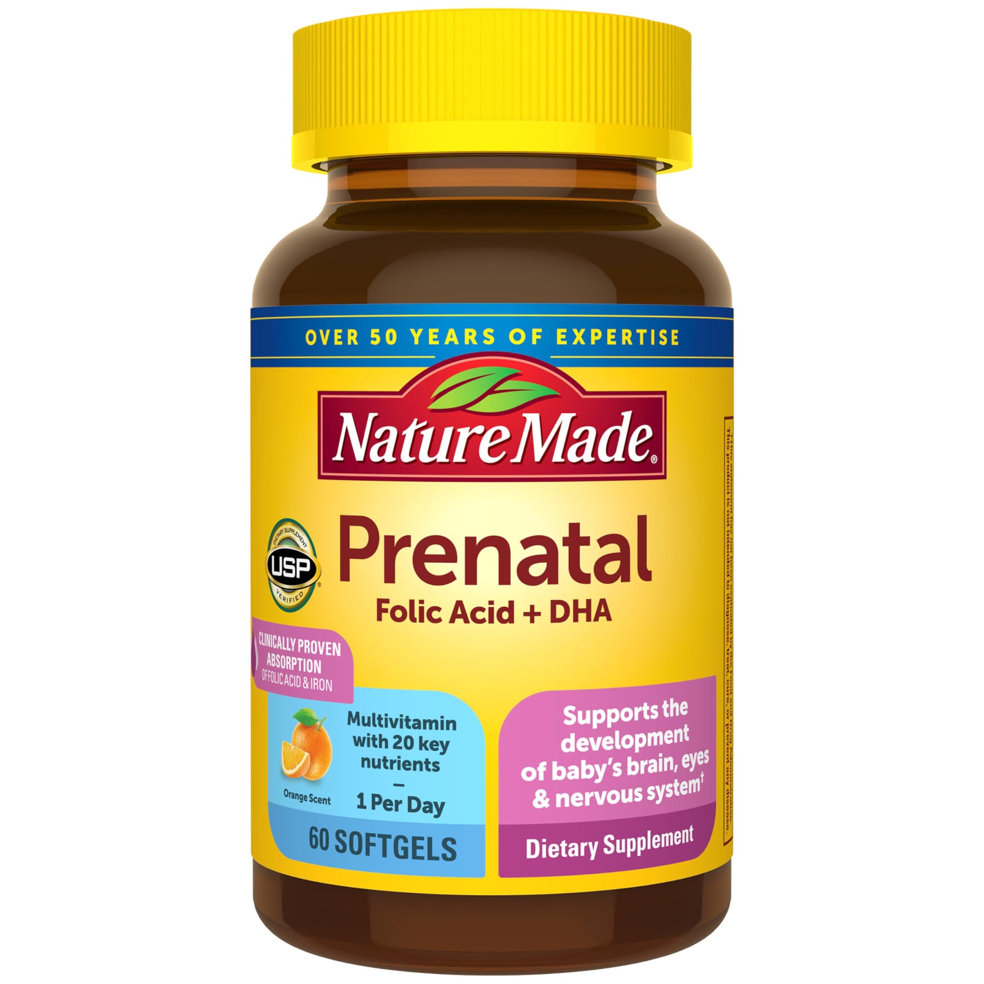 Nature Made Prenatal Vitamins for Women with Folic Acid + DHA Softgels 60 Count