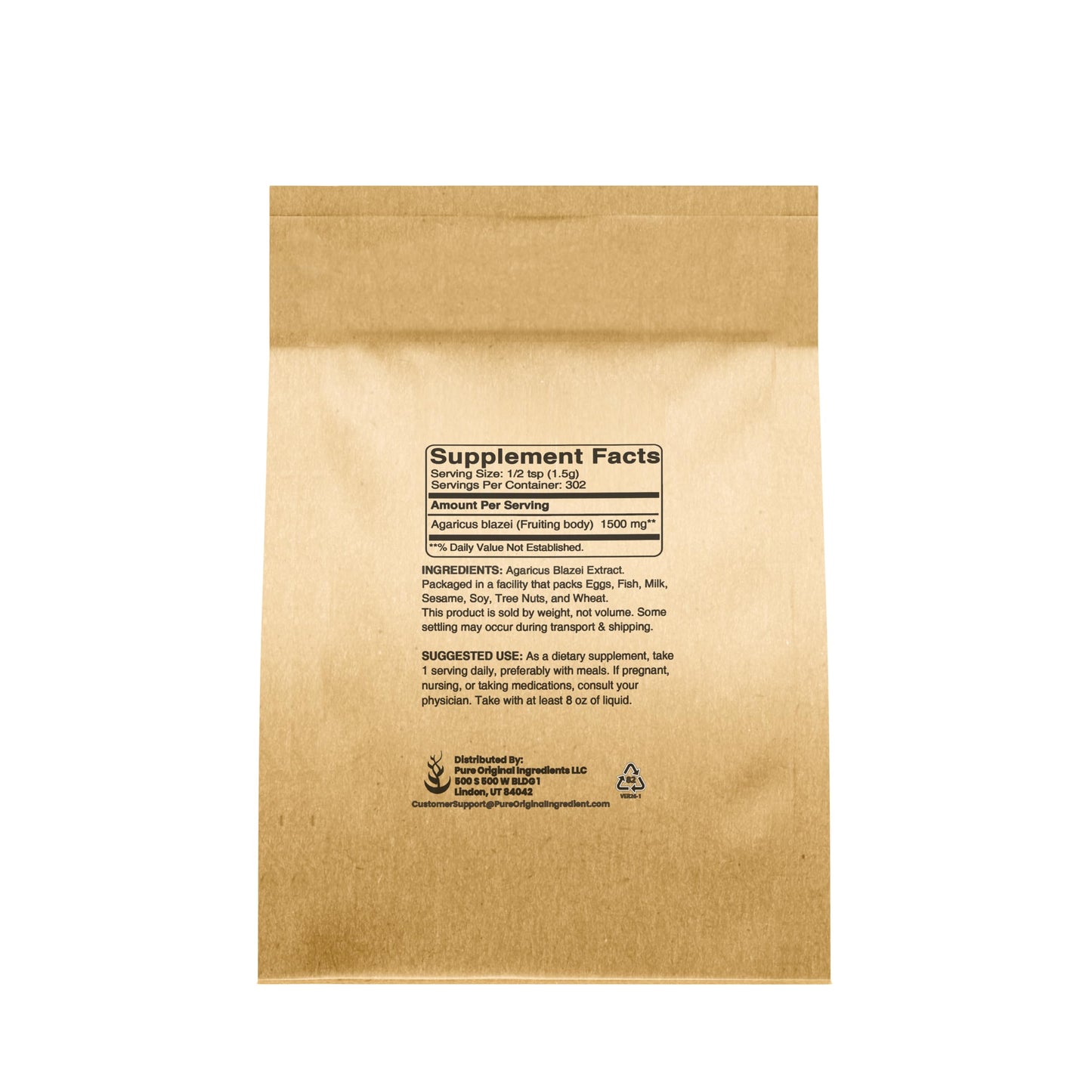 PURE ORIGINAL INGREDIENTS Agaricus Blazei Mushroom Powder 16 Ounce