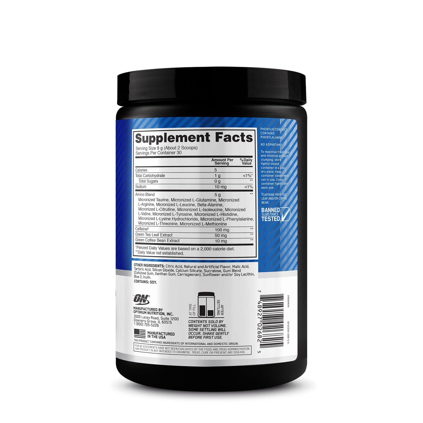 Optimum Nutrition Amino Energy Powder, Blue Raspberry, 9.5 oz