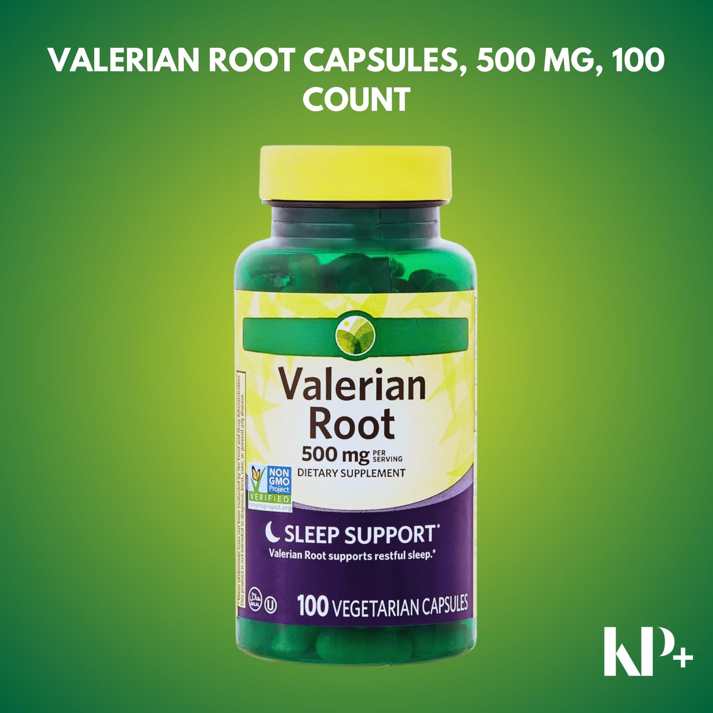 KP+ Valerian Root 500 mg Capsules, 100 Count