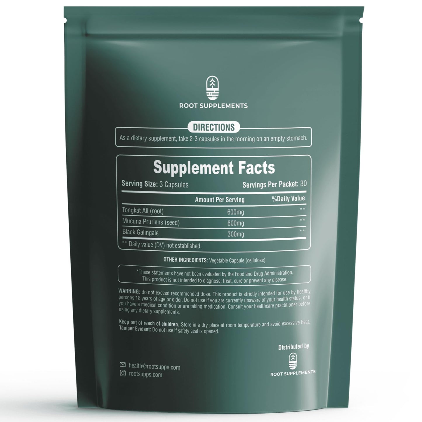 Root Supplements Natural Testosterone Support with Tongkat Ali, Mucuna Pruriens, Black Galingale Capsules, 90 Count