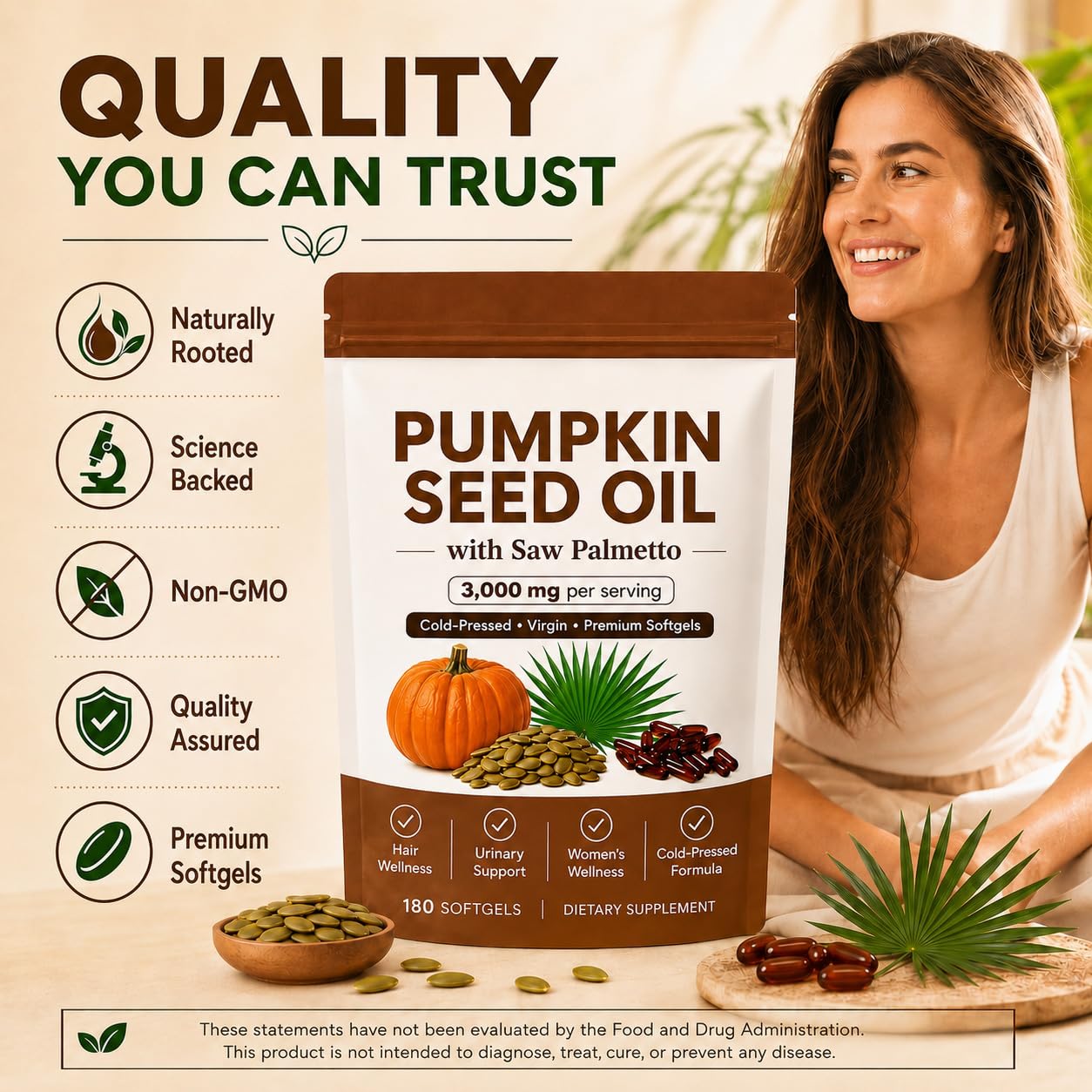 TkPDN Pumpkin Seed Oil with Saw Palmetto 3000mg Capsules, 180 Capsules