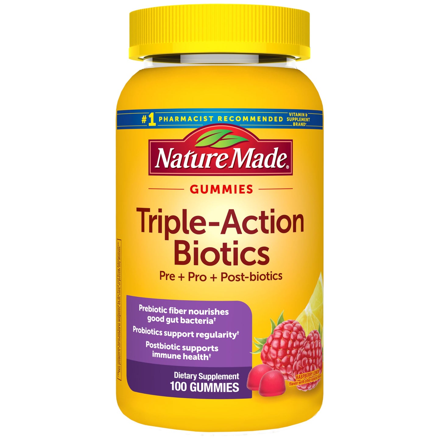 Nature Made Triple-Action Biotics Prebiotic Fiber Gummies, 100 Gummies