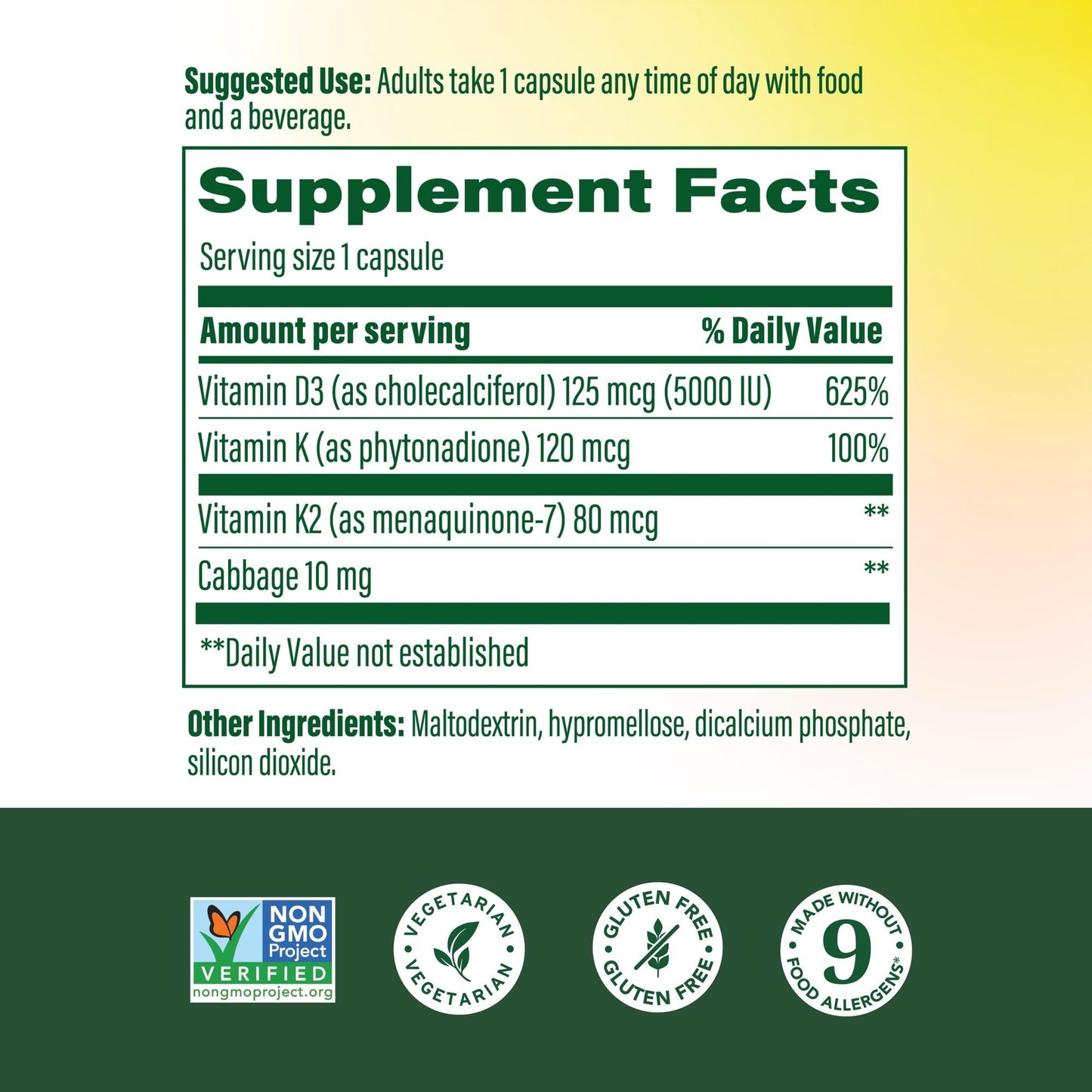MegaFood Vitamin D3 5000 IU (125 mcg) - Vegetarian Supplements with Vitamin D3 K2 - Supports Bones, Teeth, Muscles & Immune Health Capsules, 120 Count
