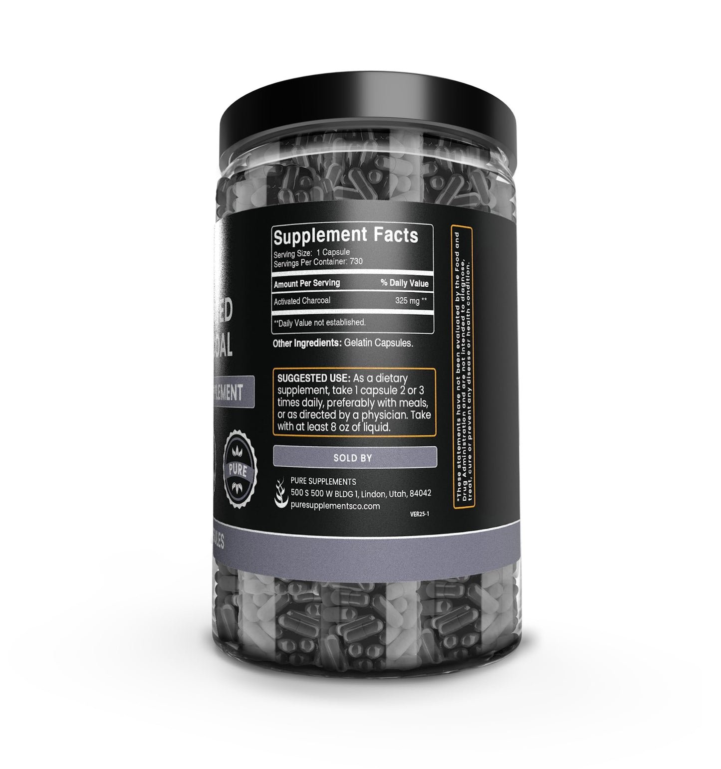 Pure Organic Ingredients Activated Charcoal Capsules 730