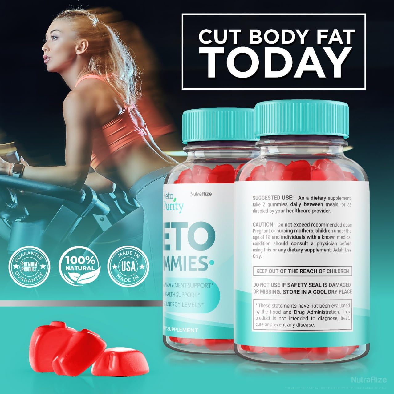 NutraRize Keto Purity Gummies for Advanced Weight Loss with ACV, Maximum Strength Dietary Supplement, 120 Gummies