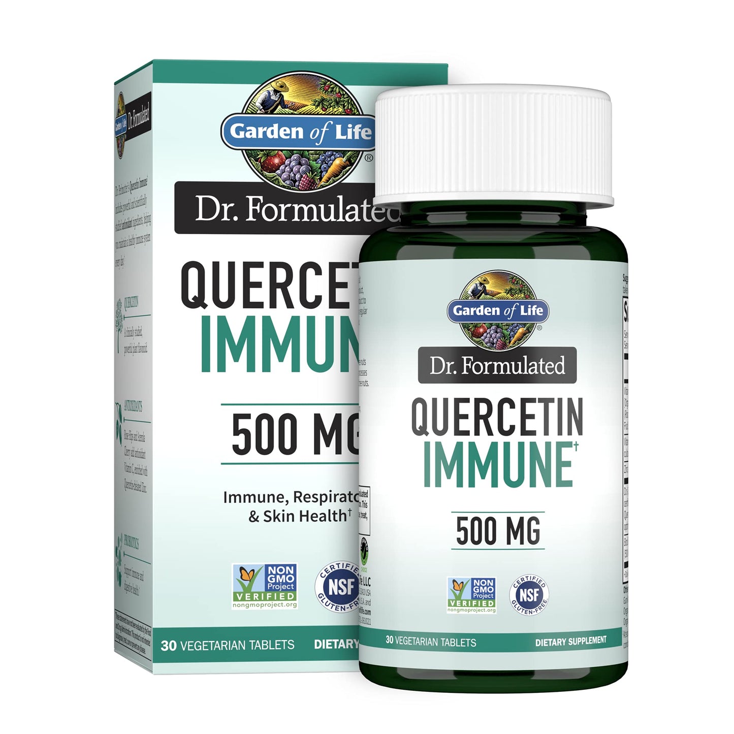 Garden of Life Quercetin Once Daily Immune System Support with Vitamin C, D & Probiotics – Vegetarian Tablet, 30 Tablets