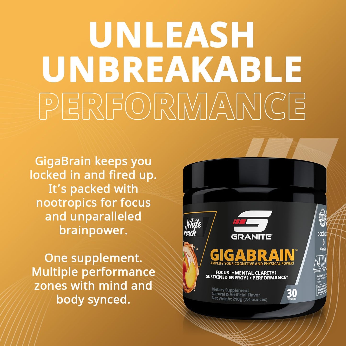 Granite Supplements GigaBrain Nootropic Energy Powder Cereboost, Alpha-GPC & ElevATP 7.2 Ounce