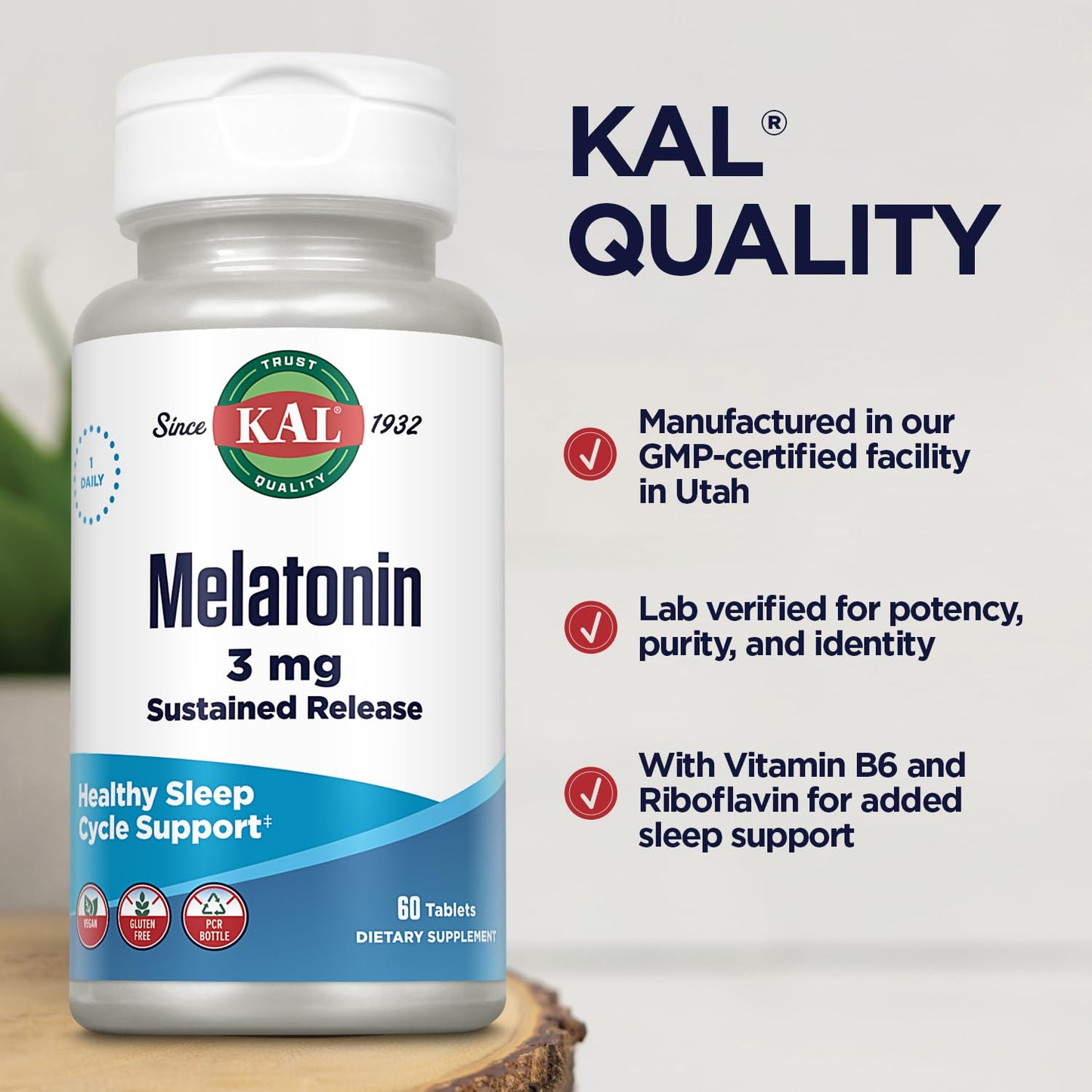 KAL Melatonin 3mg Sustained Release Sleep Aid Tablet, 60 Tablets