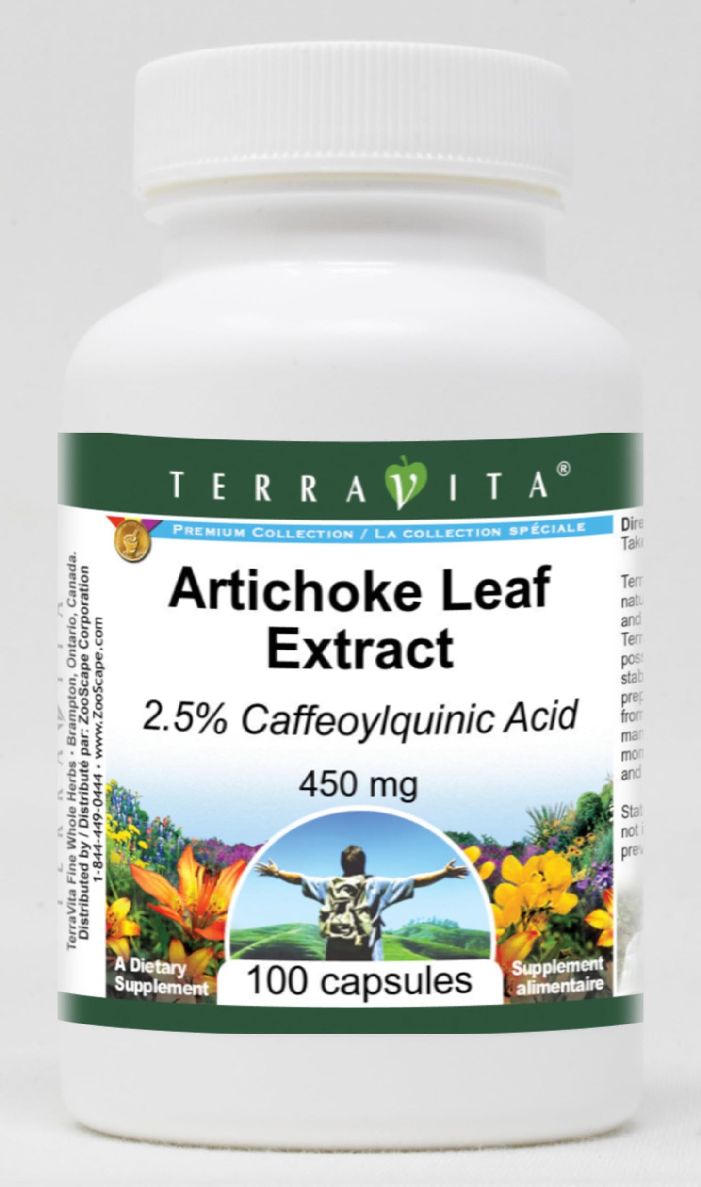 Terravita Artichoke Leaf Extract - 2.5% Caffeoylquinic Acid - 450 mg Capsule, 100 Capsules
