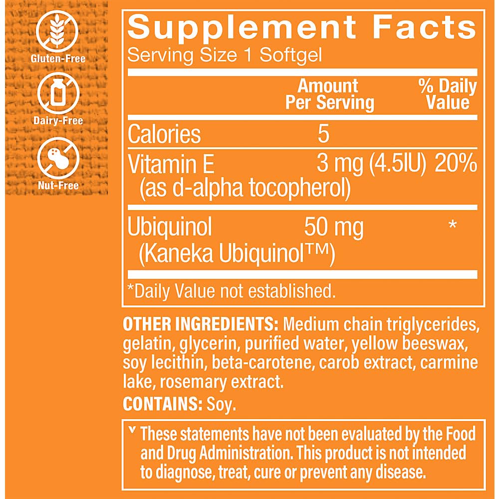 The Vitamin Shoppe Ubiquinol CoQ-10 50mg Softgels, 60 Count