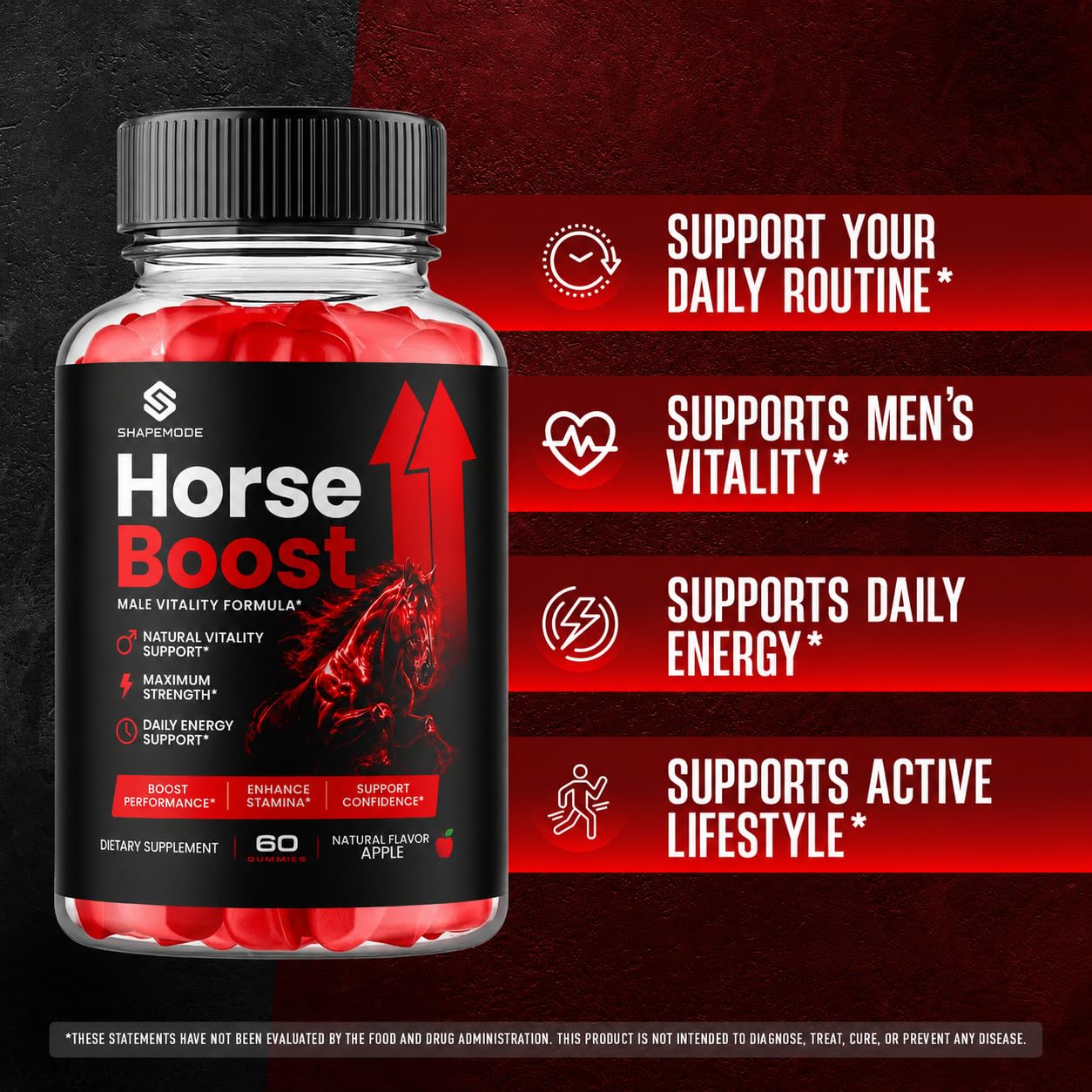 SHAPEMODE Horse Boost Gummies for Men, 60 Count