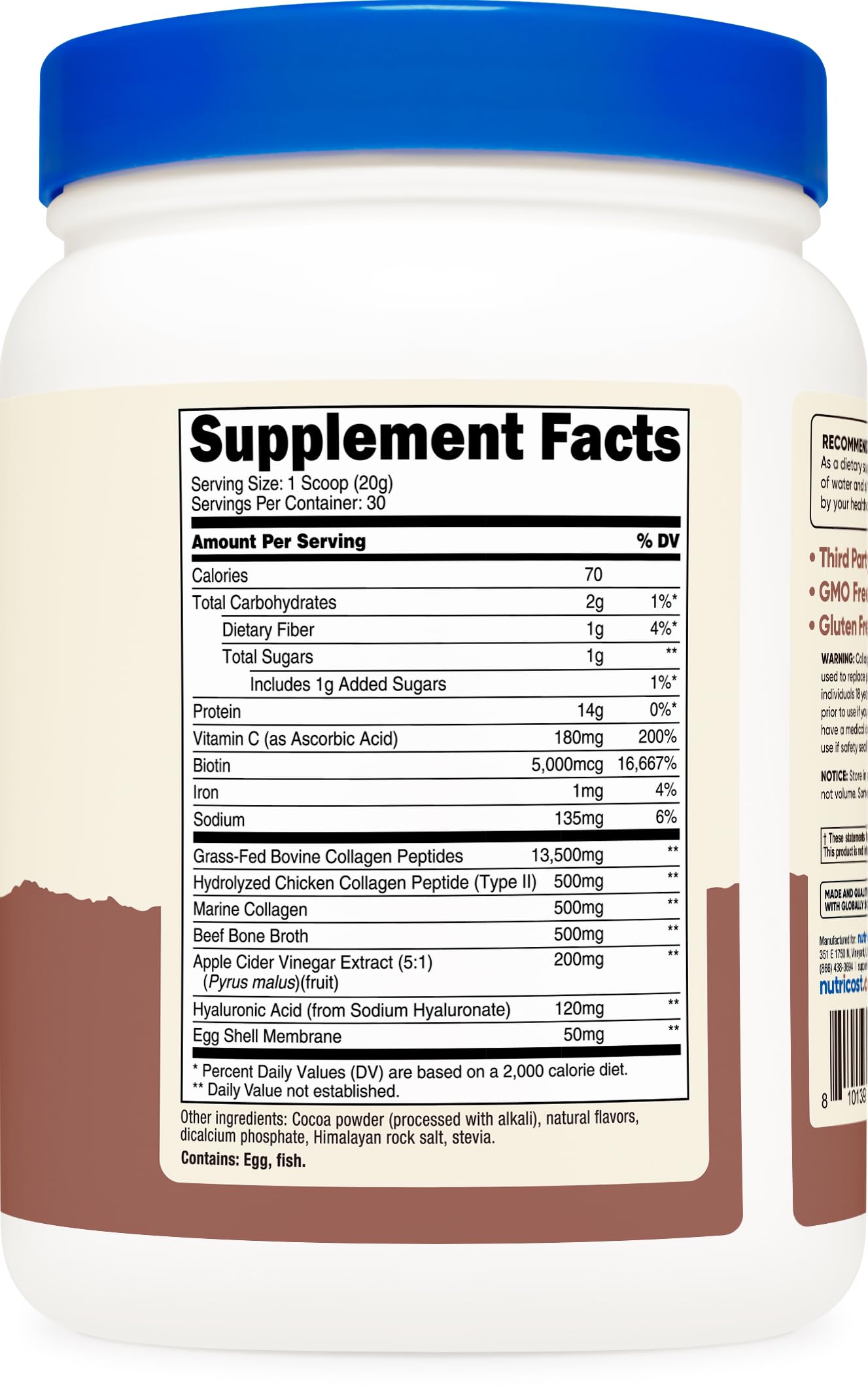 Nutricost Multi Collagen + Beauty & Protein Powder (Milk Chocolate Flavor), Powder, 21 Servings, Non-GMO, Gluten-Free
