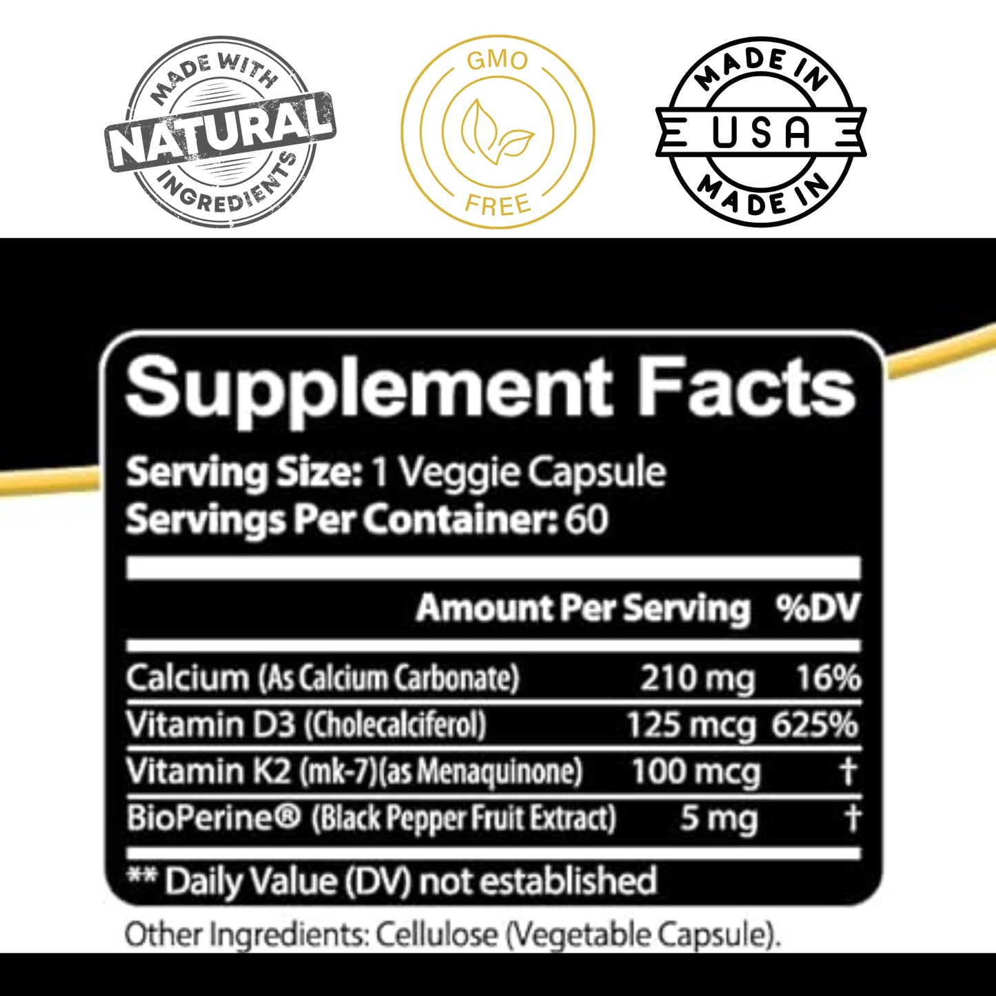 Kaya Naturals Vitamin K2 with D3 5000IU Capsule, 60 Count