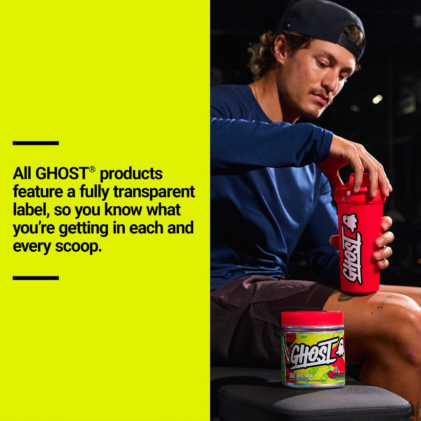 GHOST BCAA Powder Amino Acids Supplement, Strawberry Watermelon, 12.2 oz