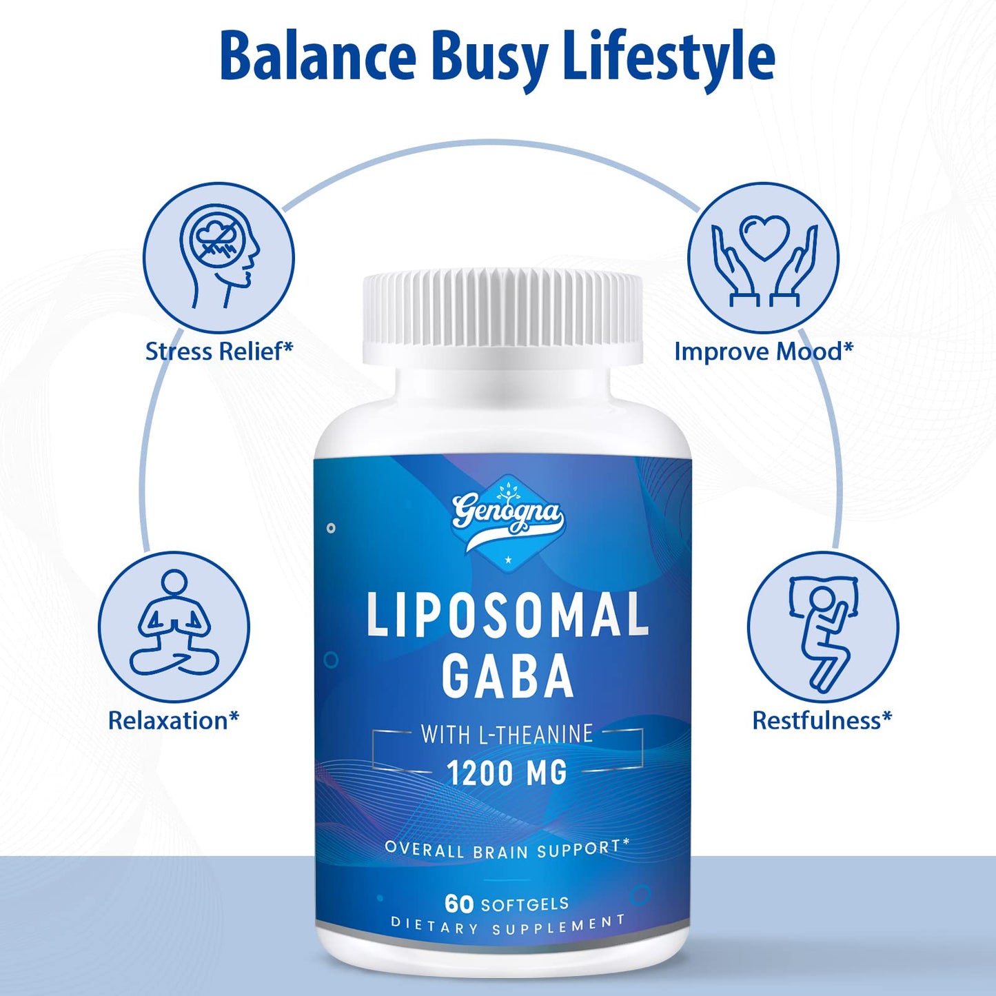 Genogna GABA with L-Theanine 1200mg Liposomal GABA Softgels 60 Count