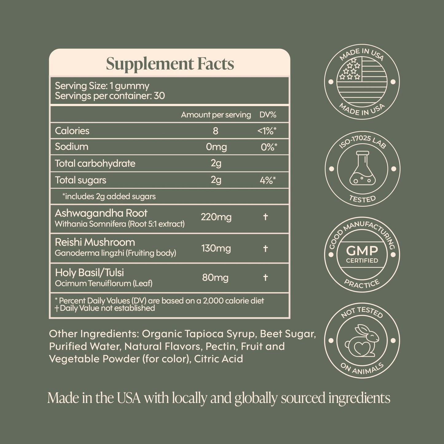 The Whole Difference Ashwagandha, Reishi Mushroom and Holy Basil Gummies 30 Count