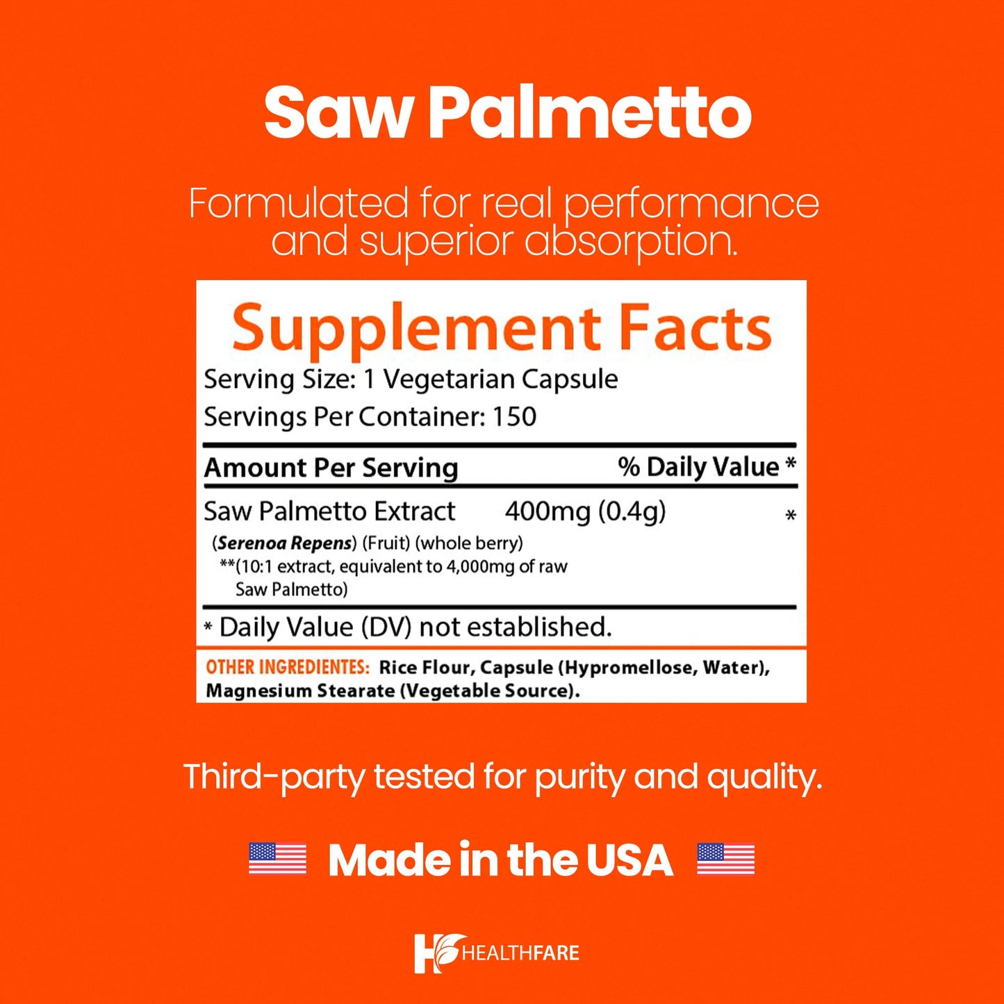Healthfare Saw Palmetto Extract Capsules, 150 Capsules
