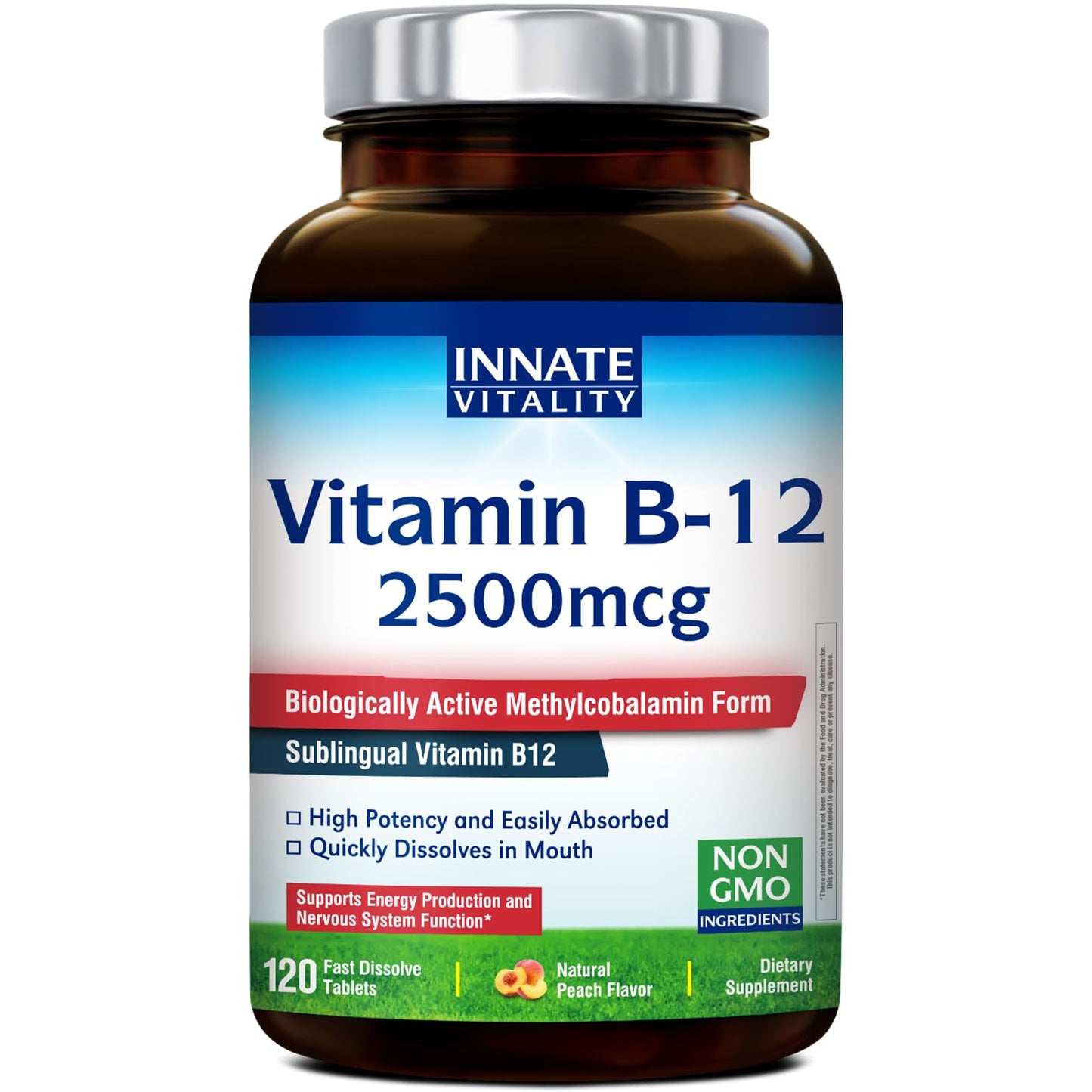 Innate Vitality Vitamin B12 2500mcg Methylcobalamin Sublingual Tablets, 120 Count