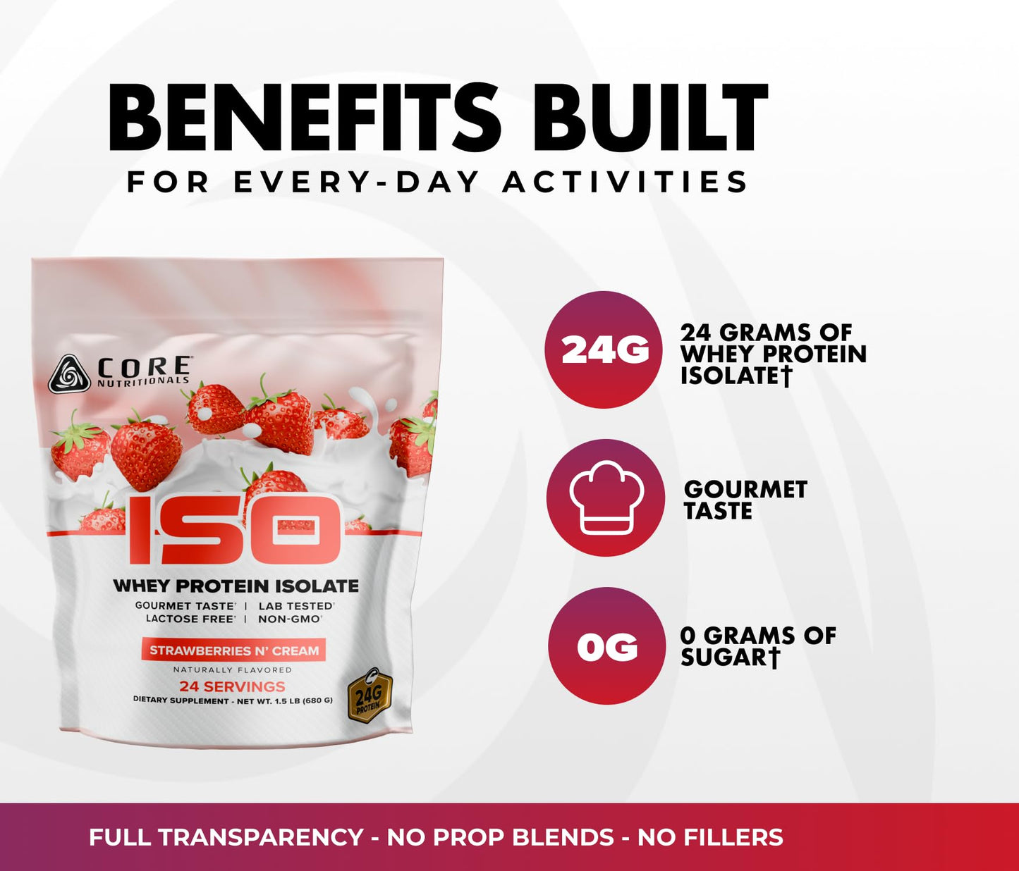 Core Nutritionals ISO Whey Protein Isolate Powder, 24 Servings